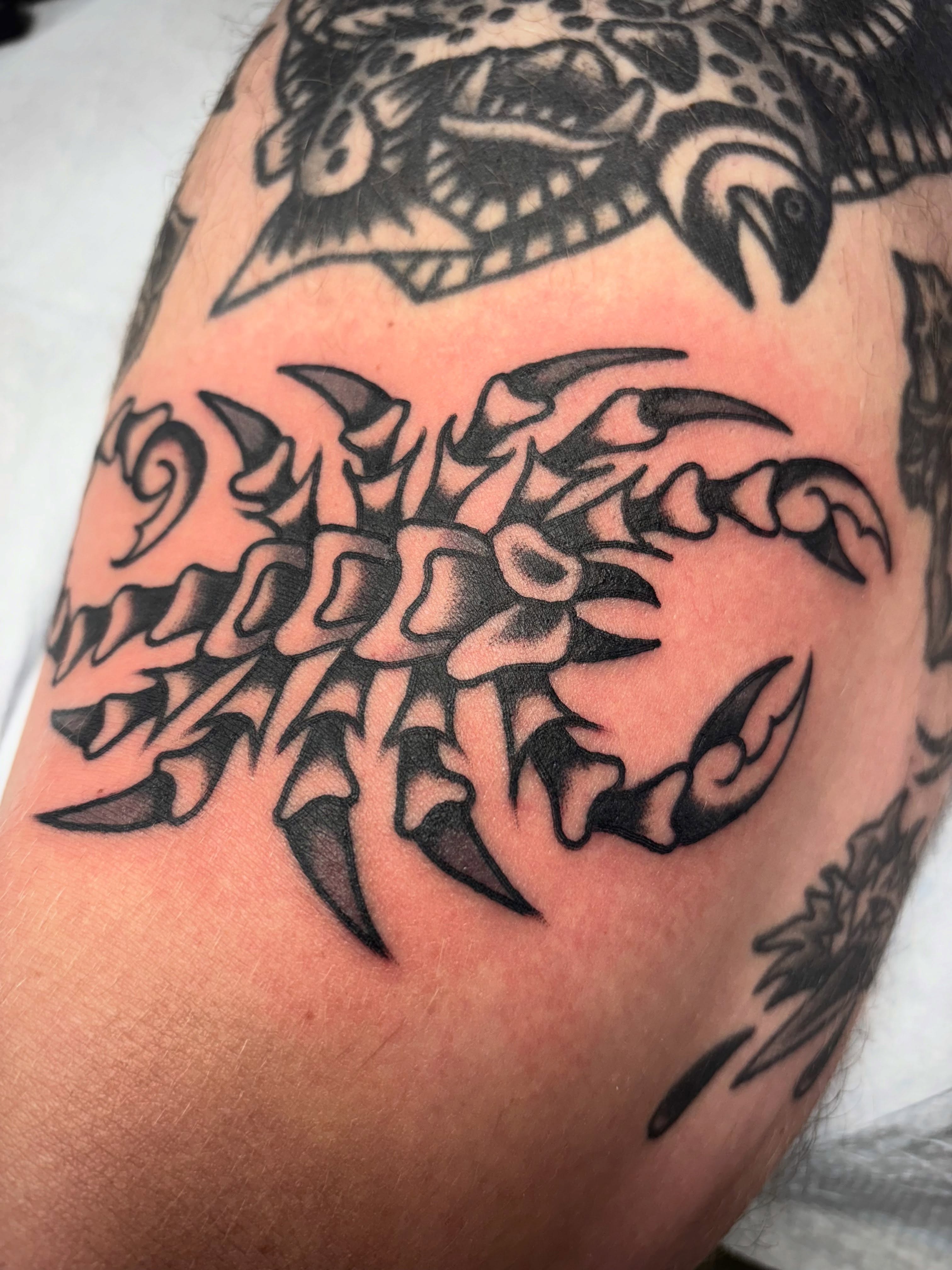 Scorpion black and grey tattoo on the forearm by 🌹