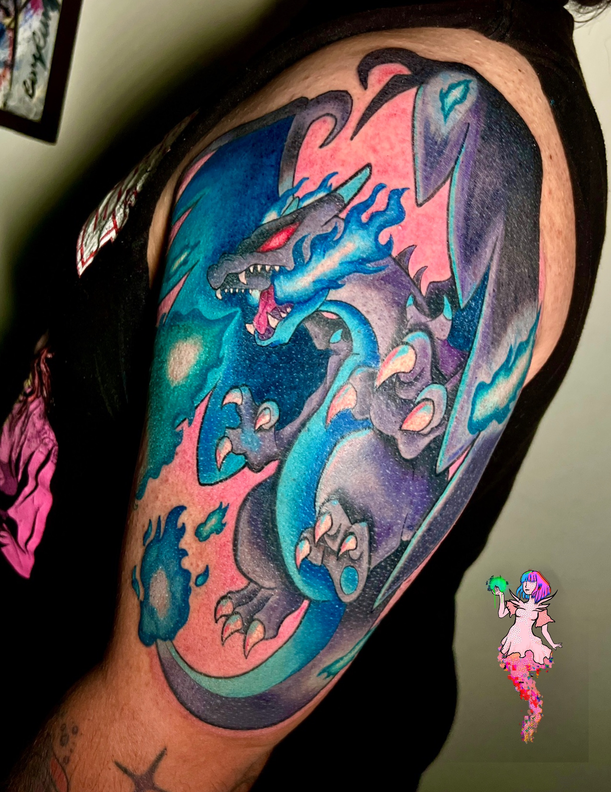 Dragon new school tattoo on the shoulder by Aguaviva.uv Tattoos 🇵🇷