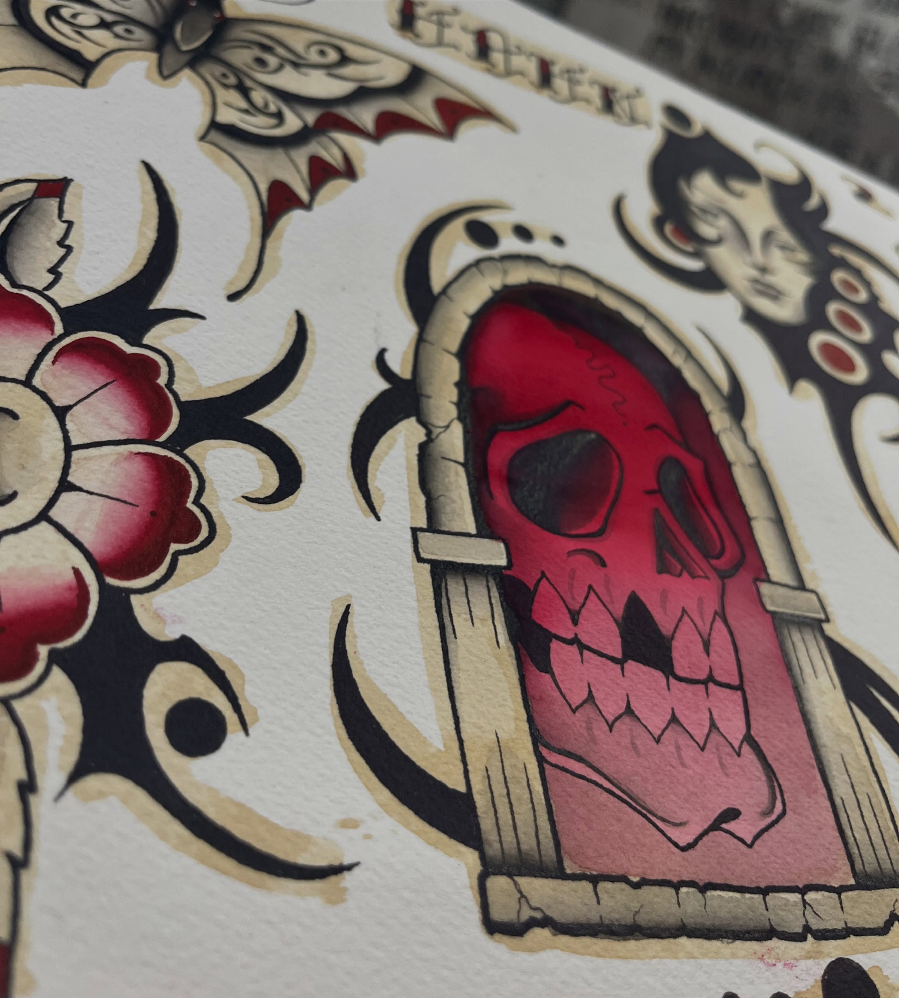 Skull and dagger American traditional tattoo by Hannah Hahn