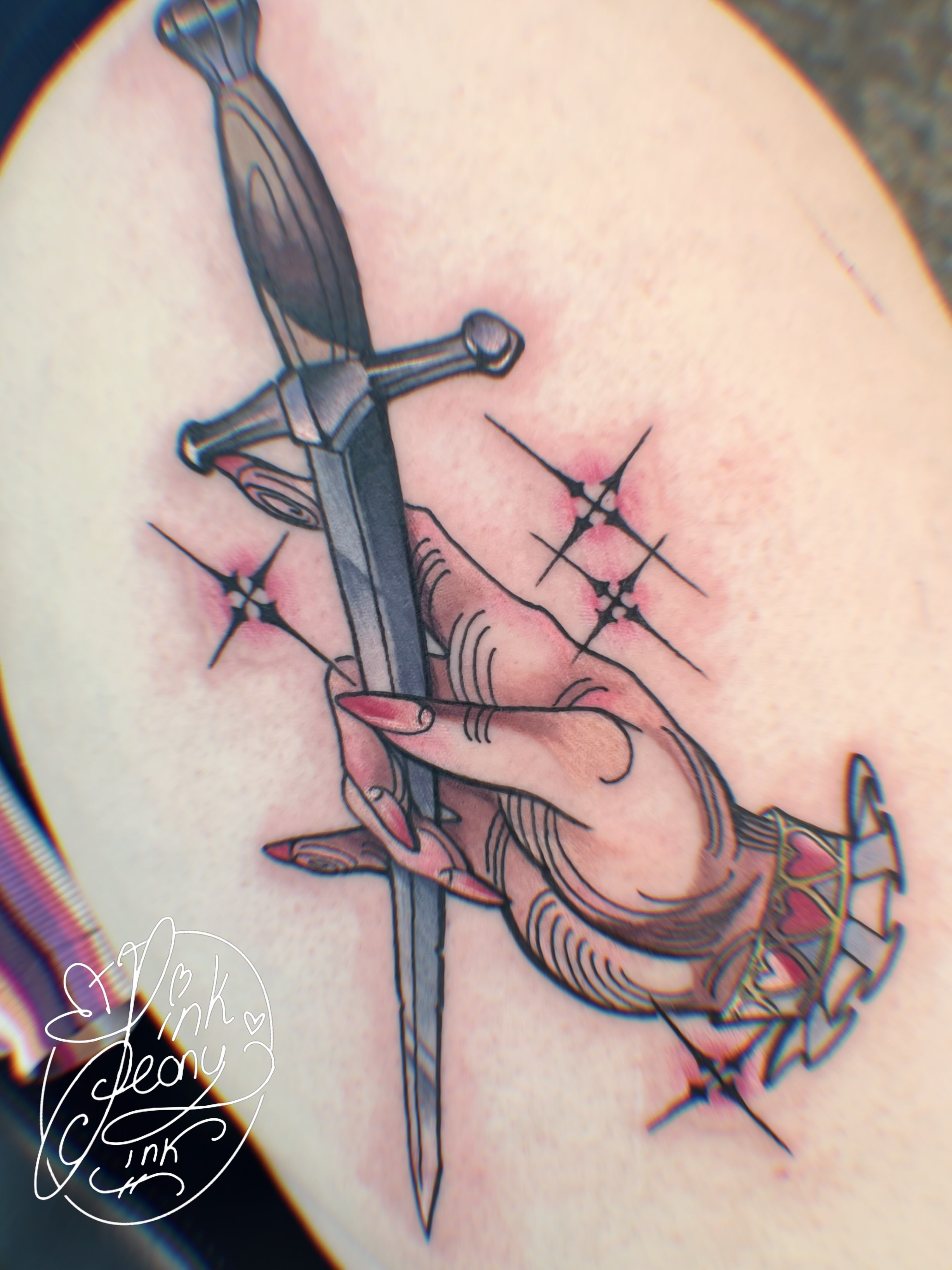 Tattoo by @pinkpeonyink — american_traditional, geometric