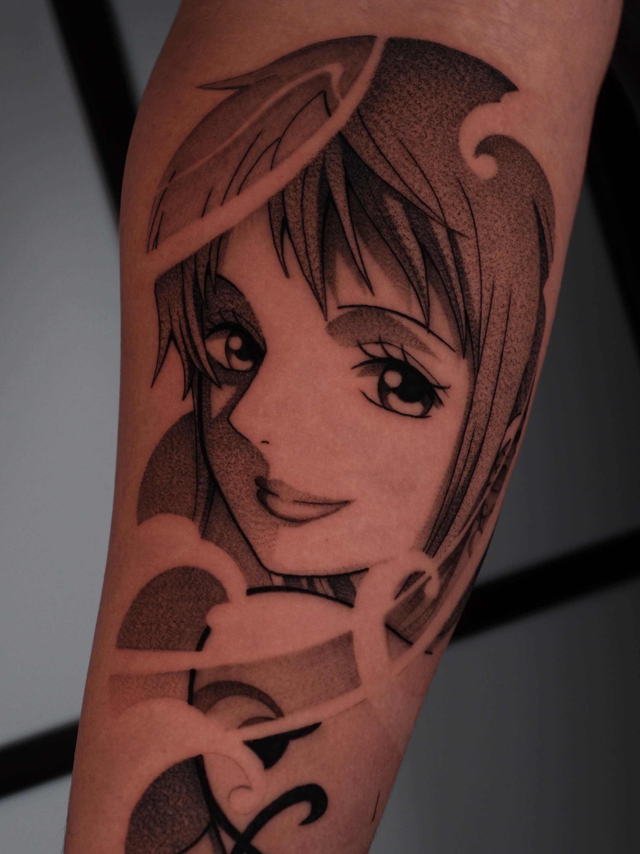 Tattoo by @yakir.tattooer — dotwork, anime