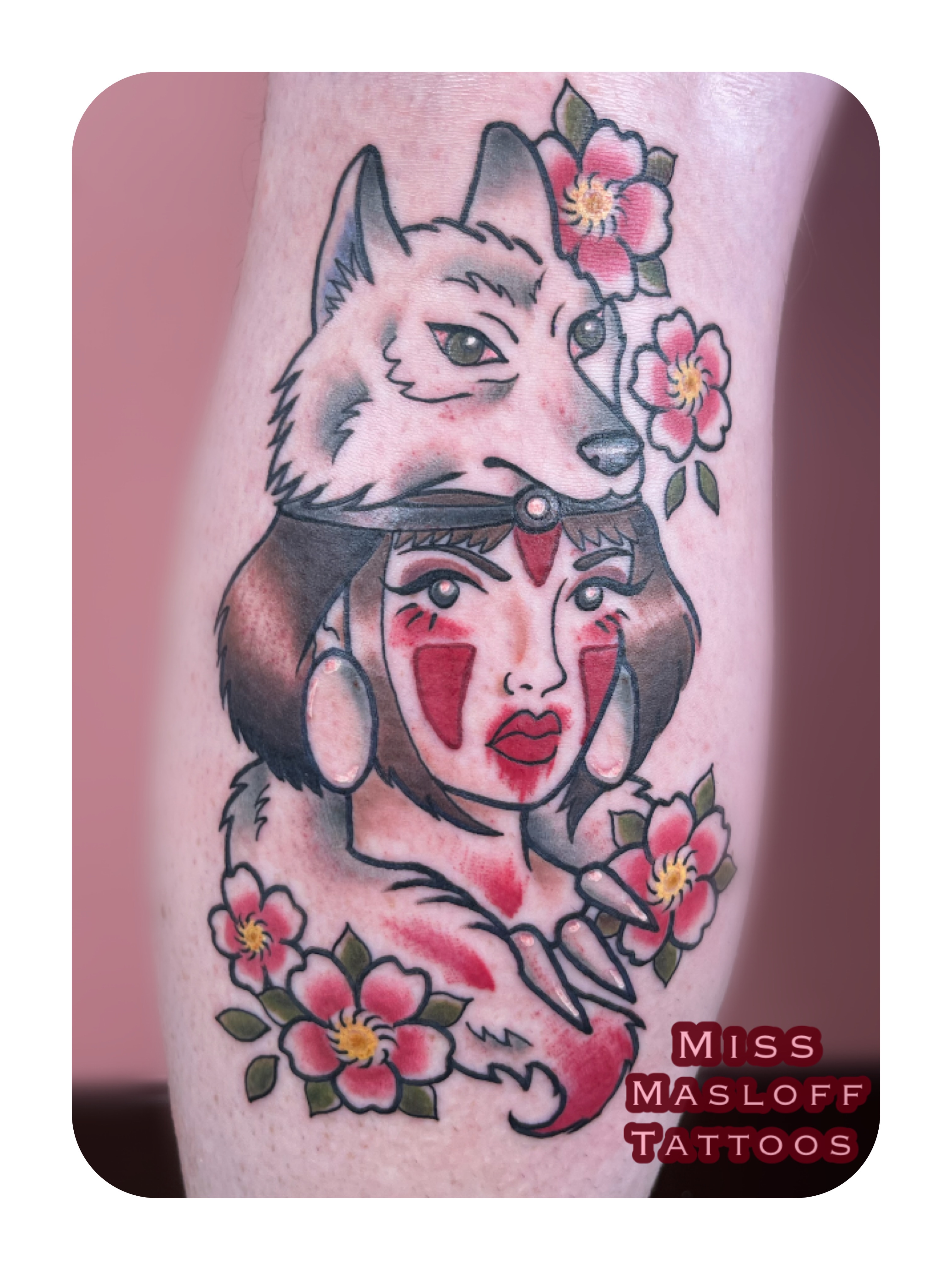 Woman with wolf American traditional tattoo on the forearm by ๐Miss Ash Masloff (Mrs.Waritz)๐