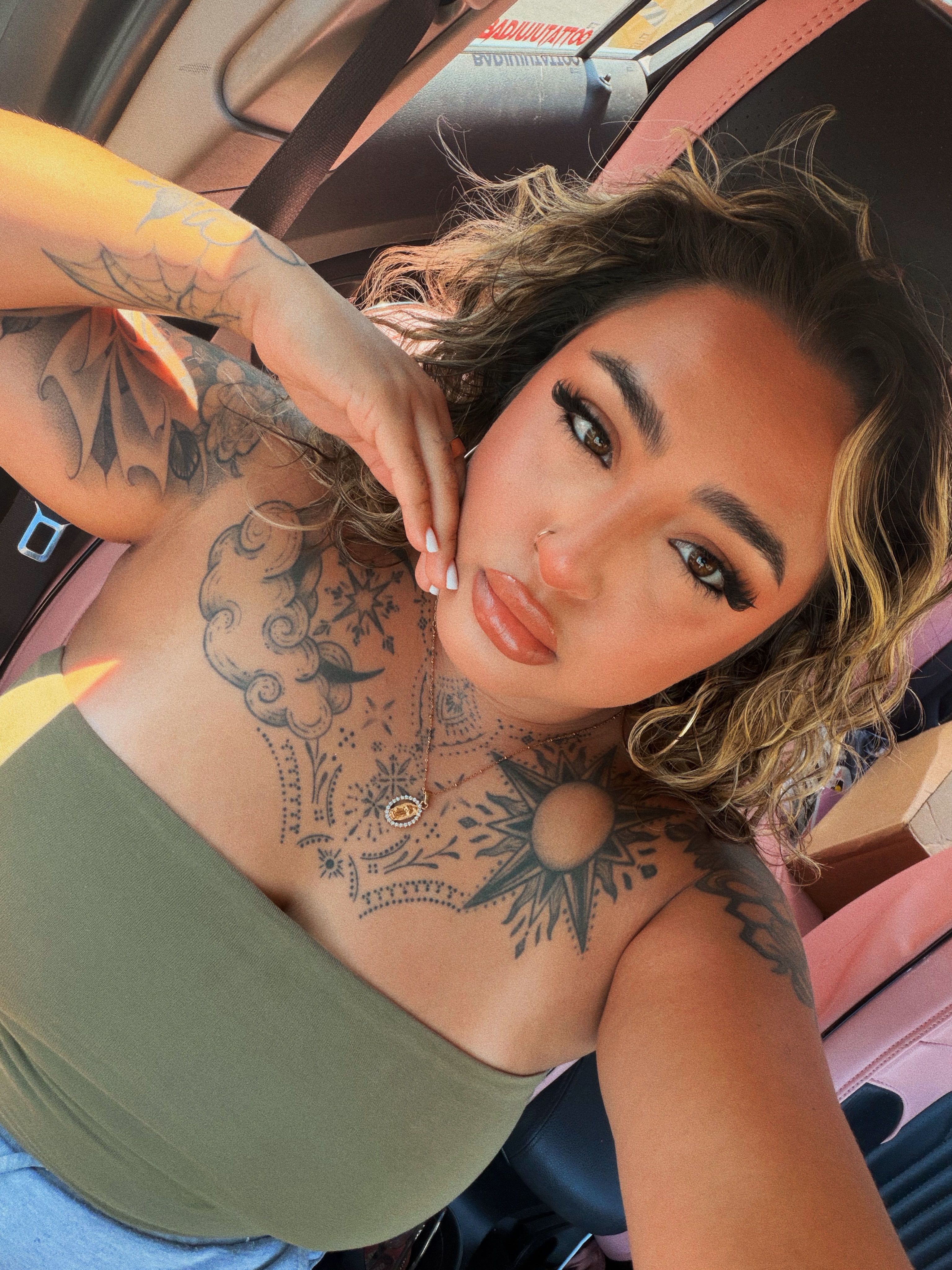 Clouds and sun dotwork tattoo on the chest by 💞Juju💕