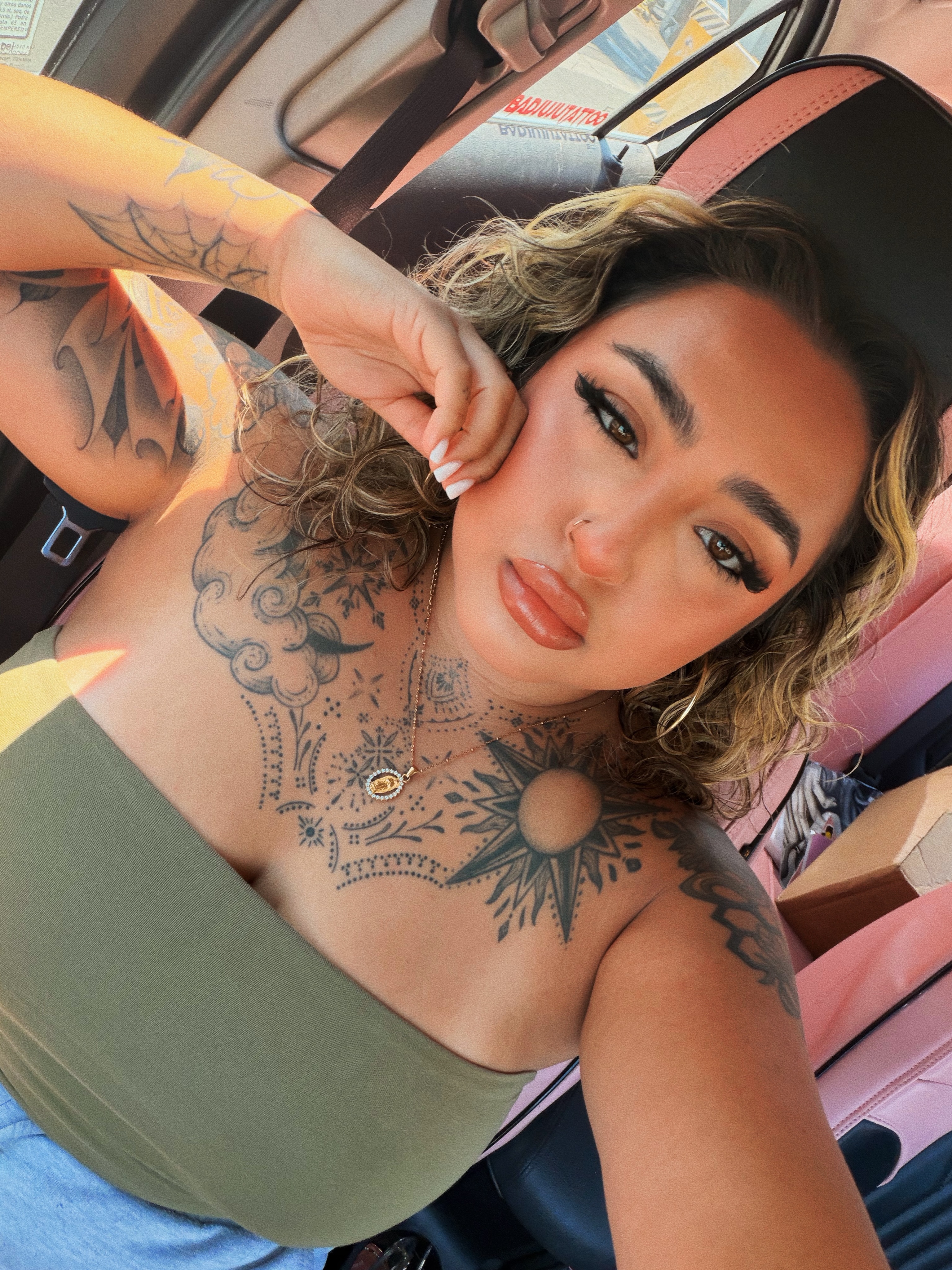 Clouds and floral dotwork tattoo on the chest by 💞Juju💕