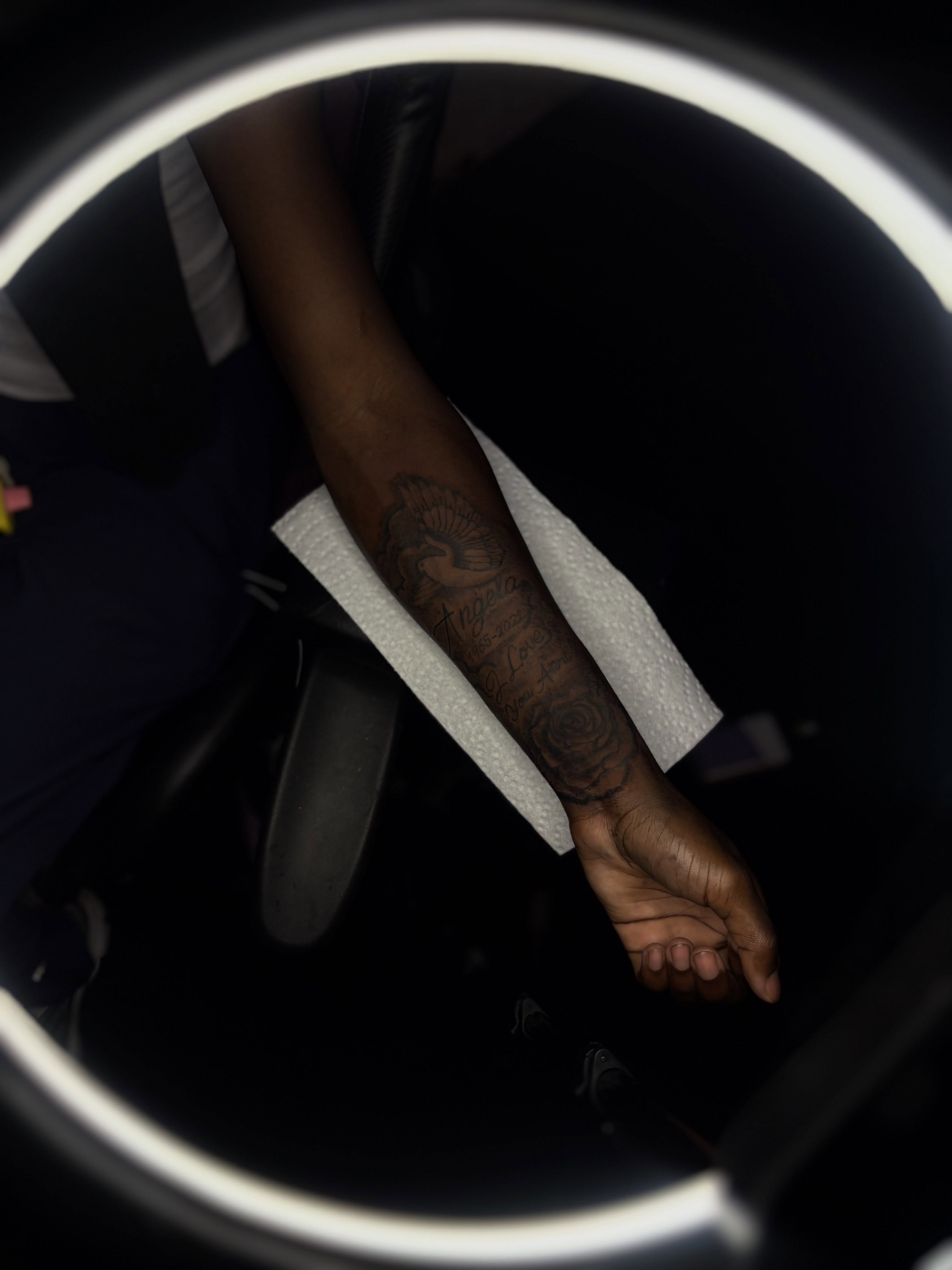 Tattooed hand black and grey tattoo on the forearm by Winter j