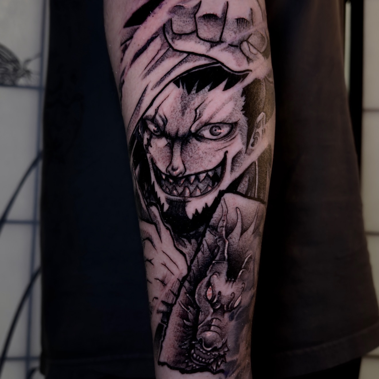 Demon realism tattoo on the forearm by David Carras-pol, Miramar, Florida