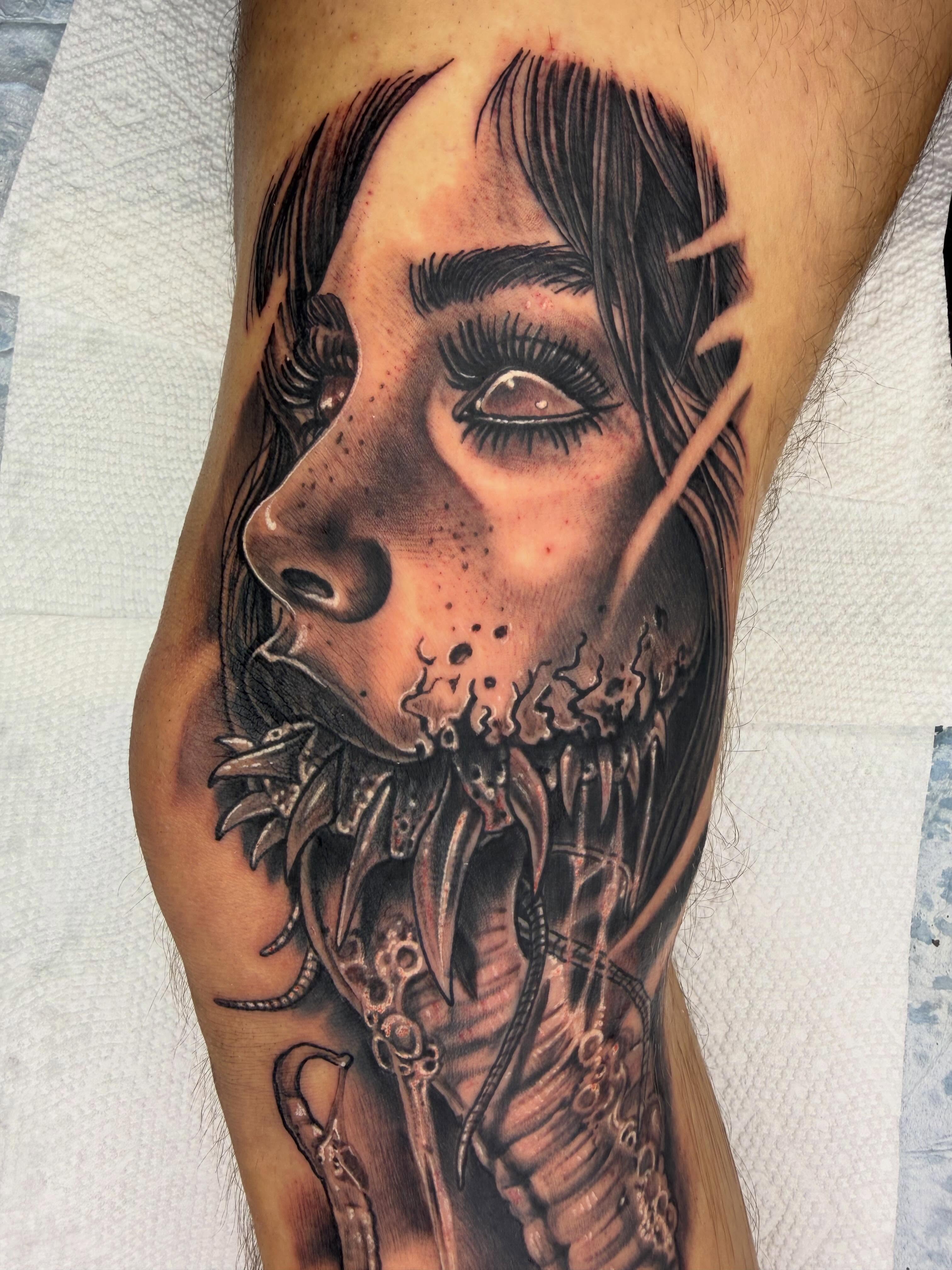 Tattoo by @frankdemao — dark_realism, black_and_grey
