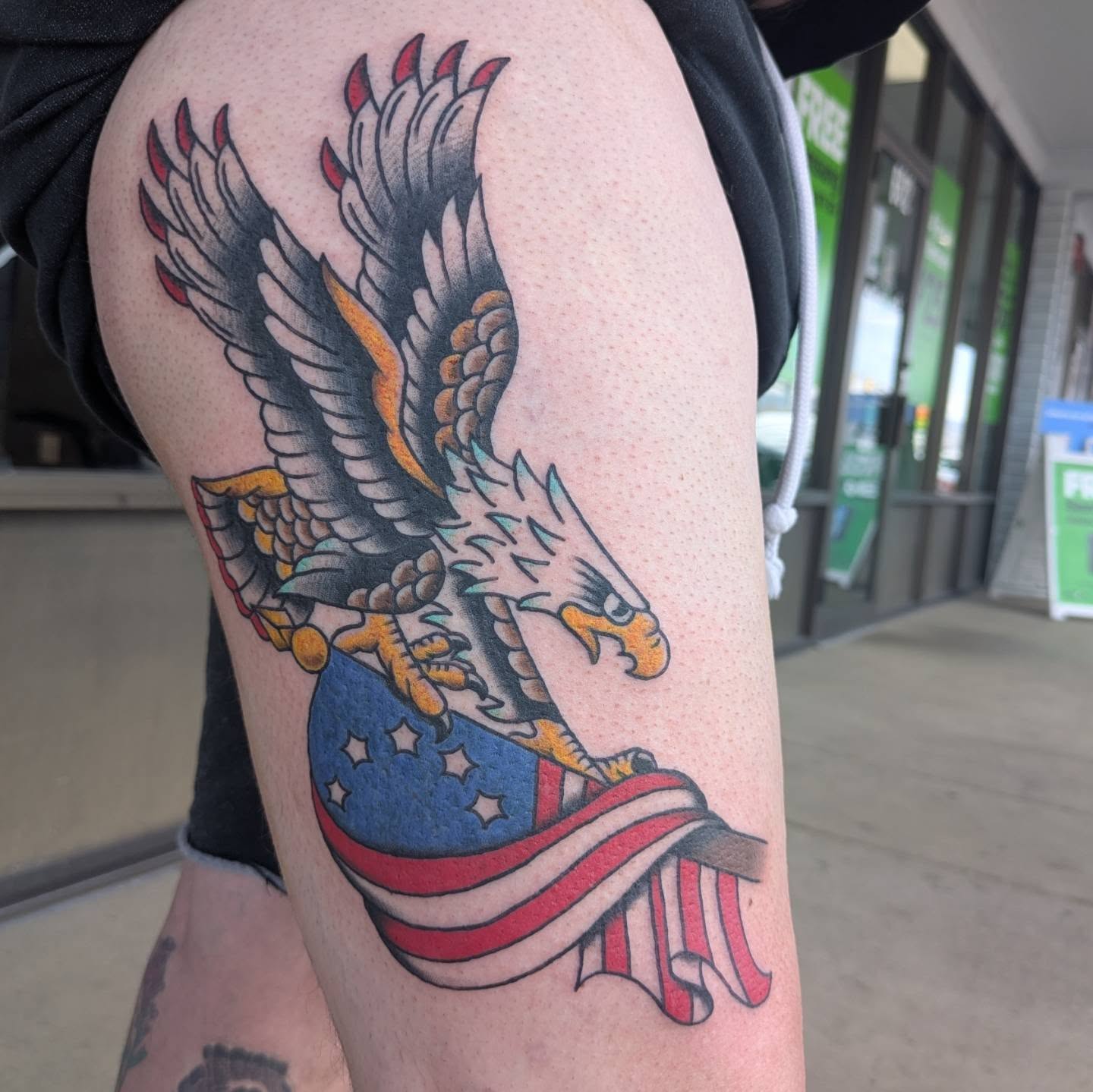Eagle American traditional tattoo on the thigh by ♡ Cora ♡