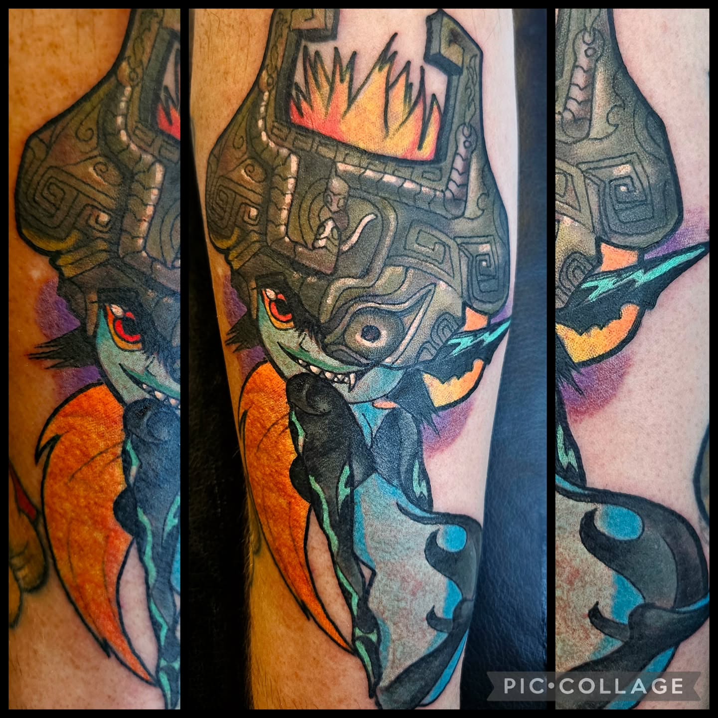 Mask with dragon geometric tattoo on the forearm by Edward Argibay