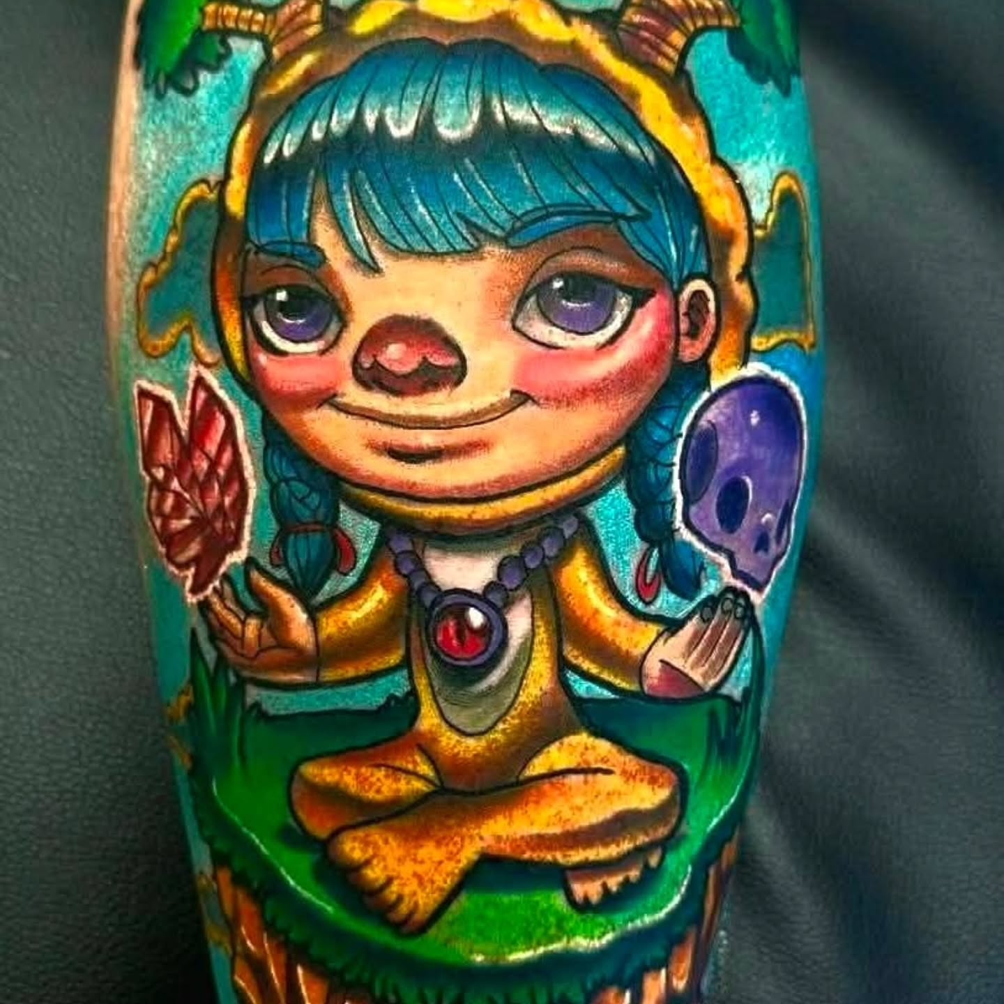 Child-like figure new school tattoo on the forearm by Edward Argibay