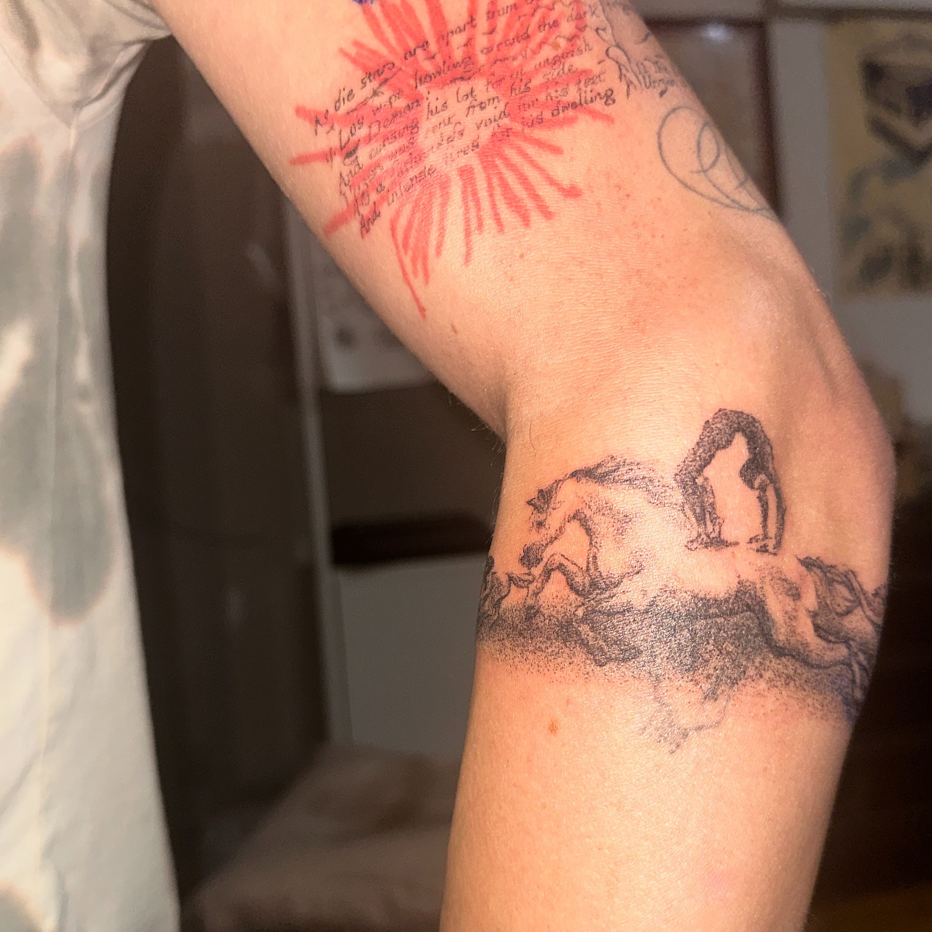 Horse and rider dotwork tattoo on the forearm by Gregory Bramble Tattoo ๐ด๓ ง๓ ข๓ ฅ๓ ฎ๓ ง๓ ฟ
