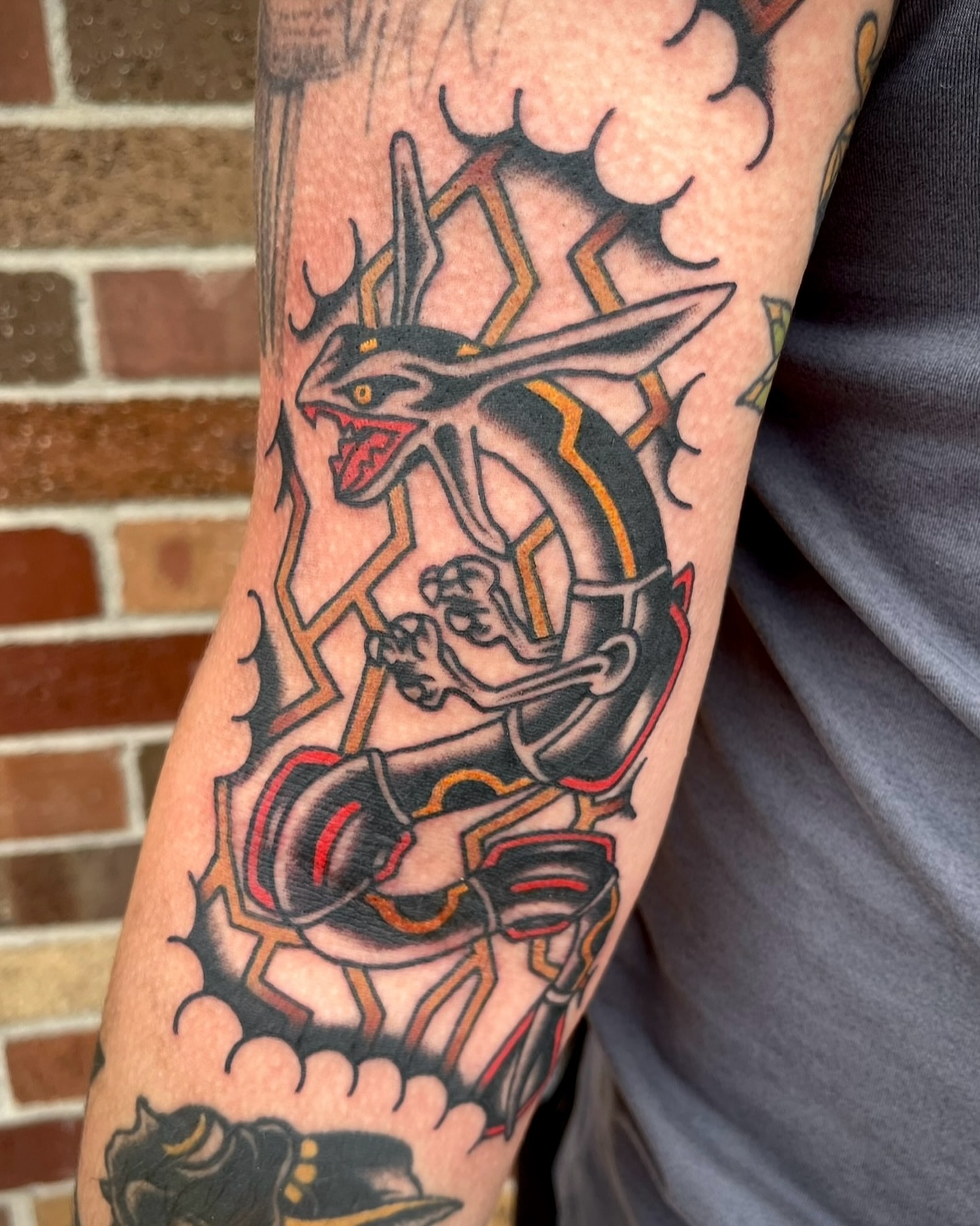 Demon American traditional tattoo on the forearm by Tiffani Thompson, San Diego, California
