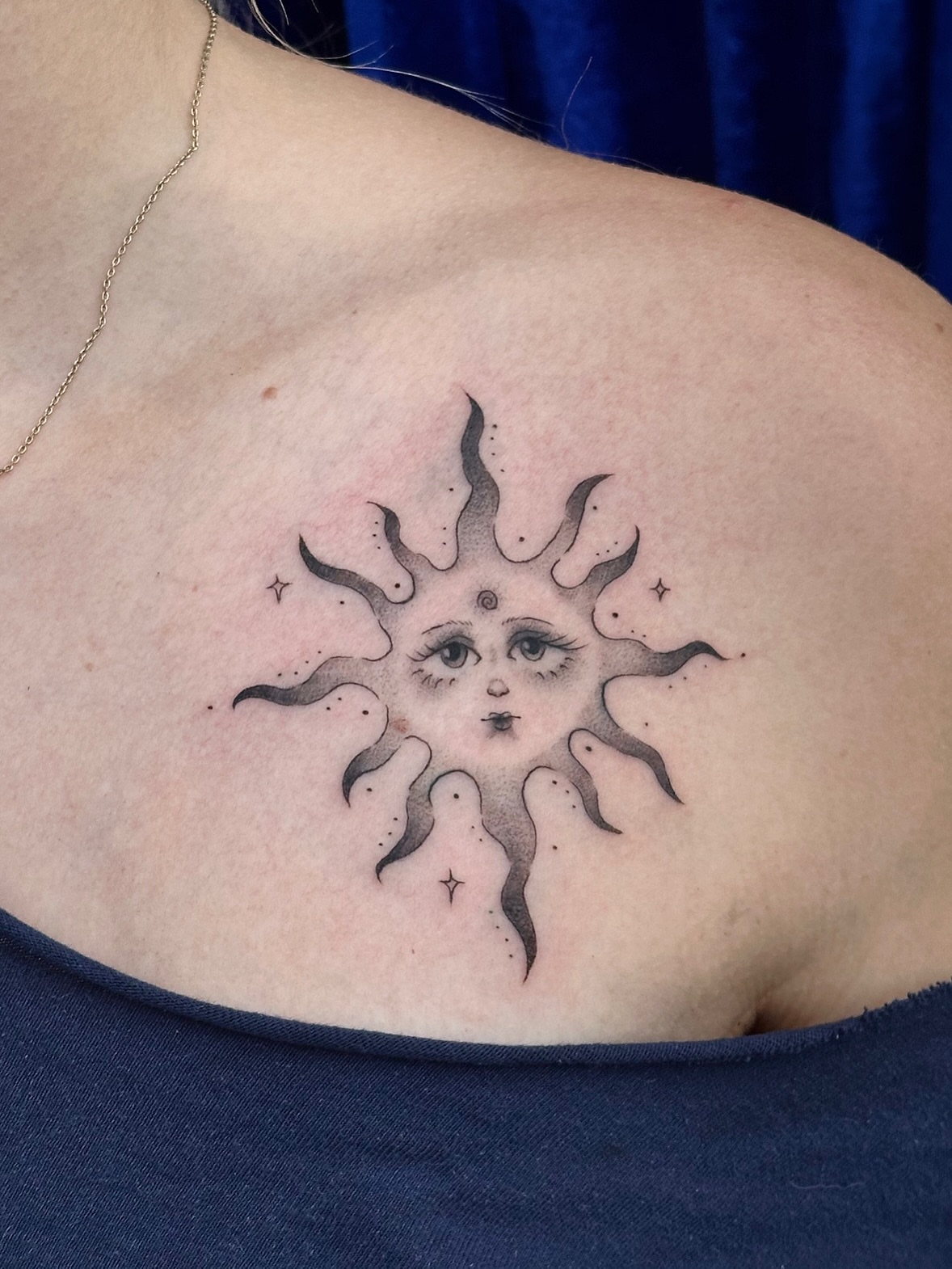 Sun dotwork tattoo on the shoulder by ๐ฐ ๐ต๐๐๐๐๐ ๐ฐ