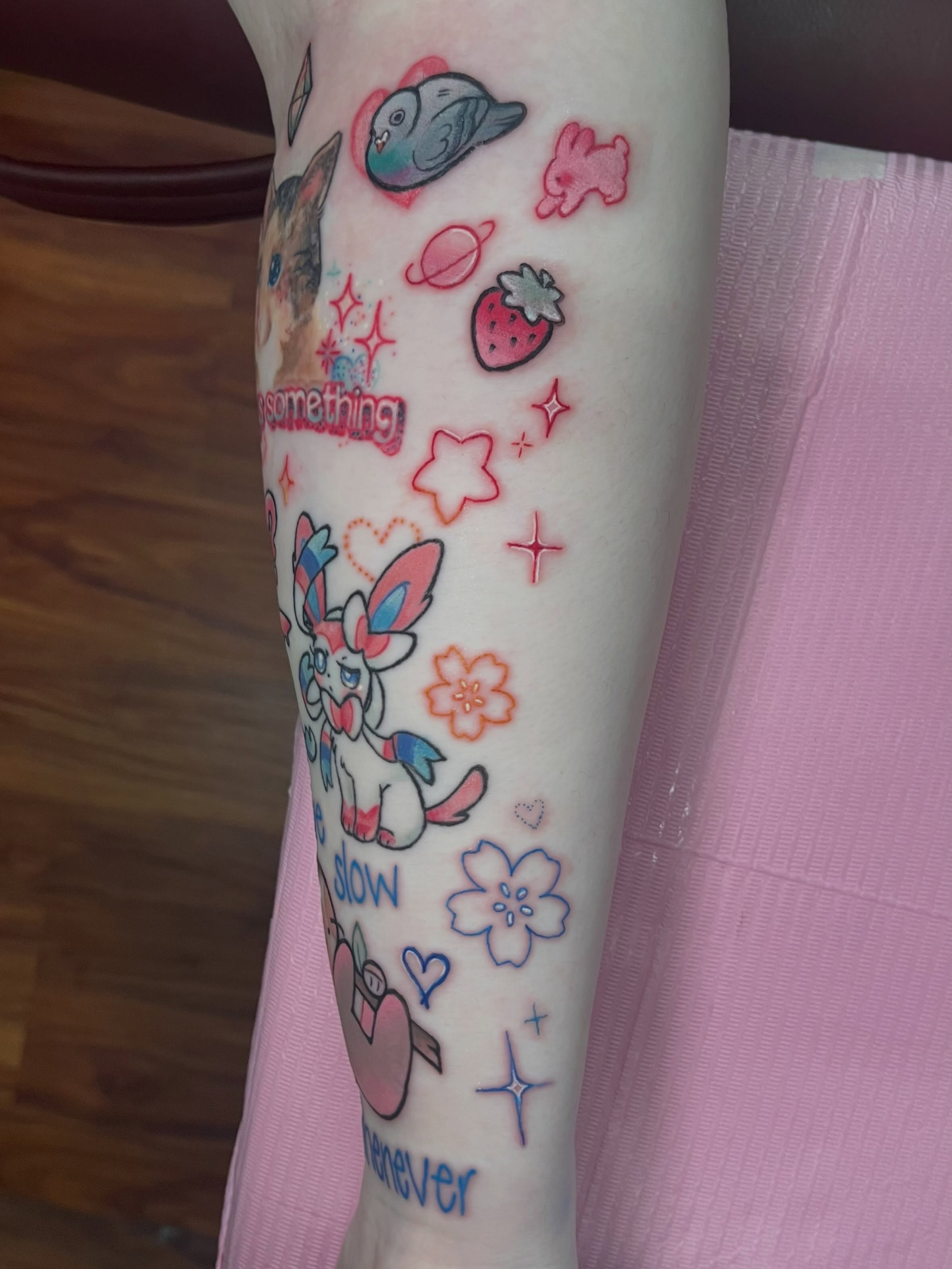 Anime character anime tattoo on the forearm by Cami Rose