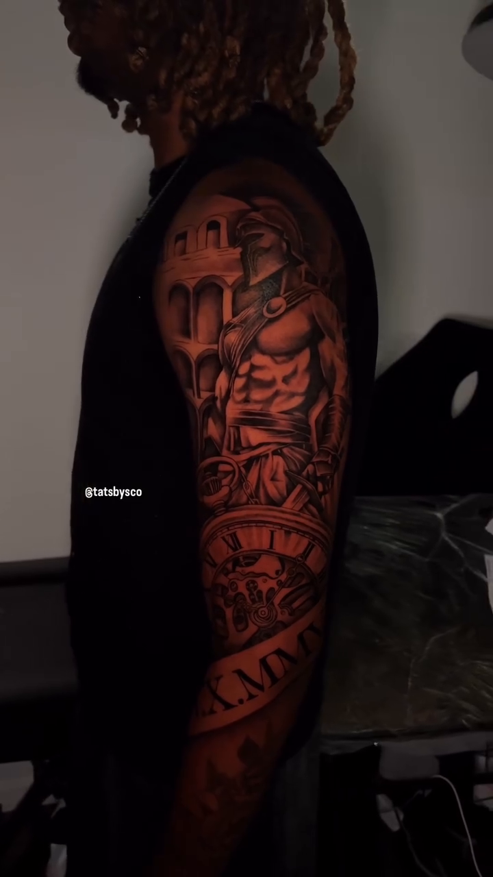 Spartan warrior and Roman numerals realism tattoo by Mr. 3 for $100 ✍🏽, Atlanta, Georgia