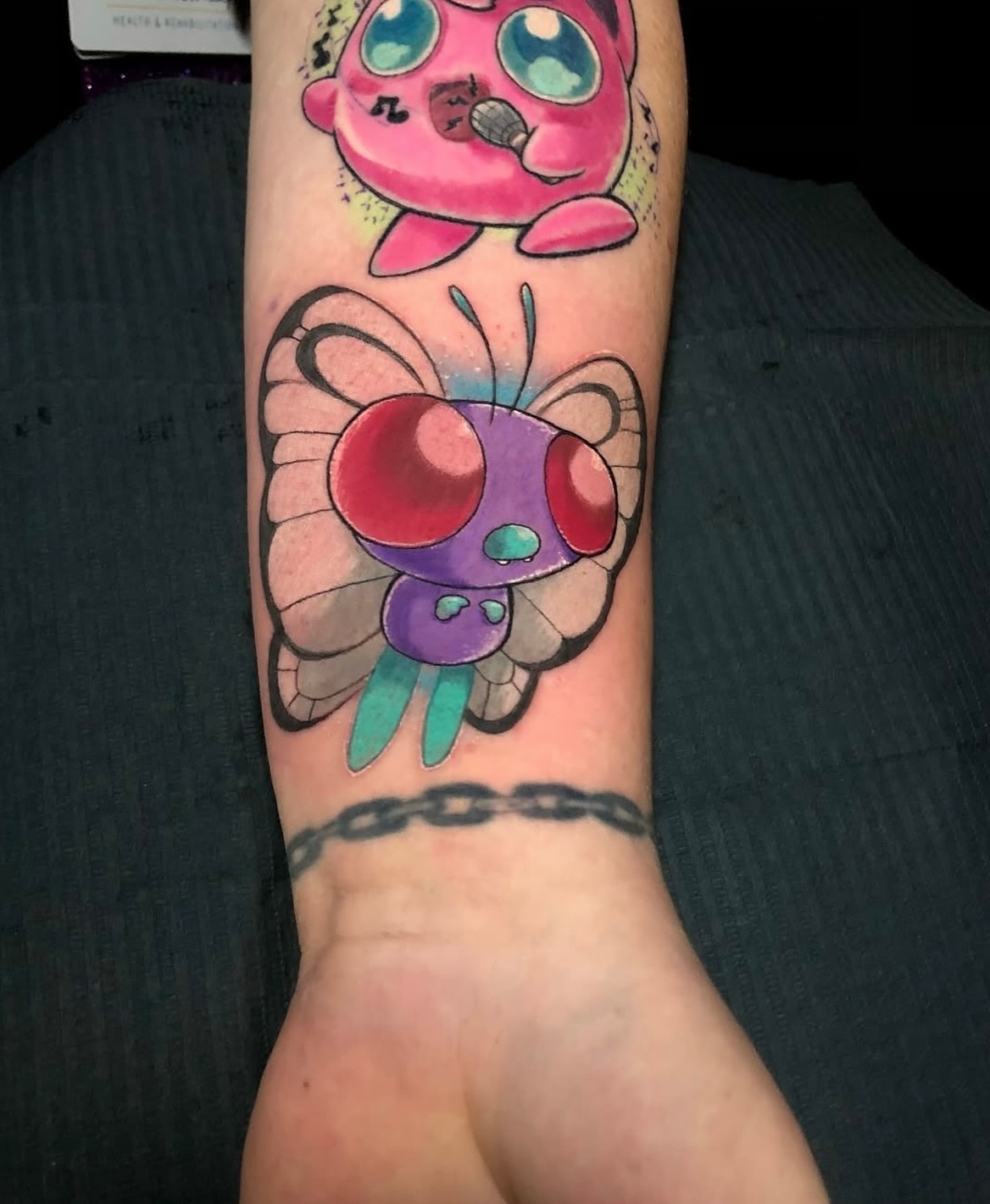 Kirby and Meta Knight anime tattoo on the forearm by Frank Miller