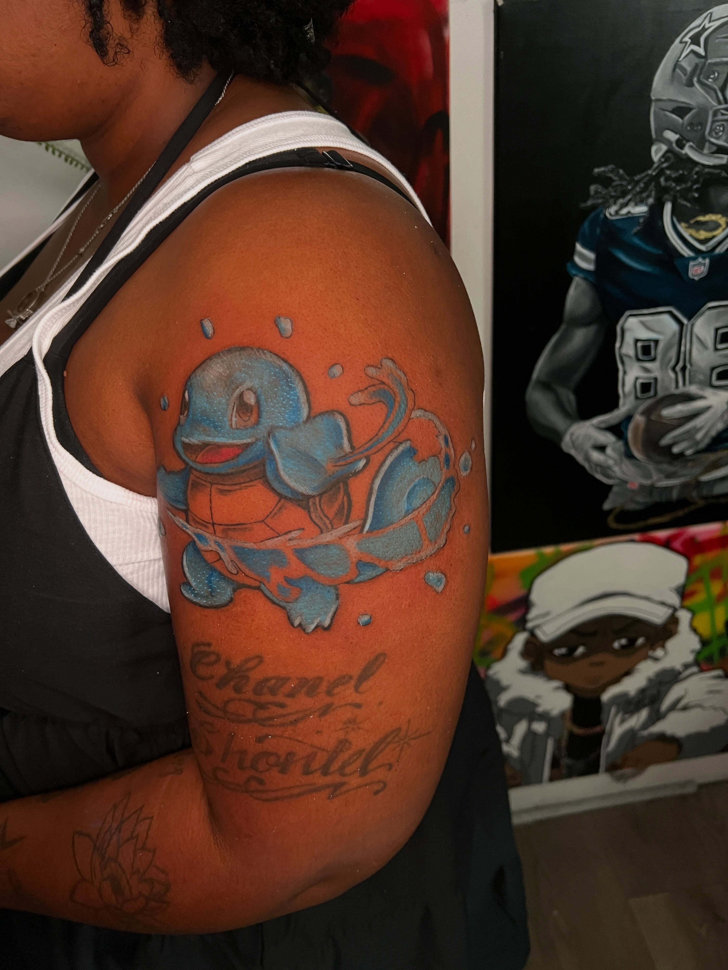 Squirtle realism tattoo on the shoulder by Justx4rt