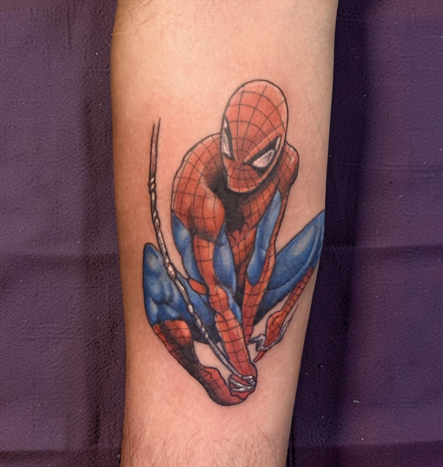 Spider-man realism tattoo on the forearm by Sean Rakos, Austin, Texas