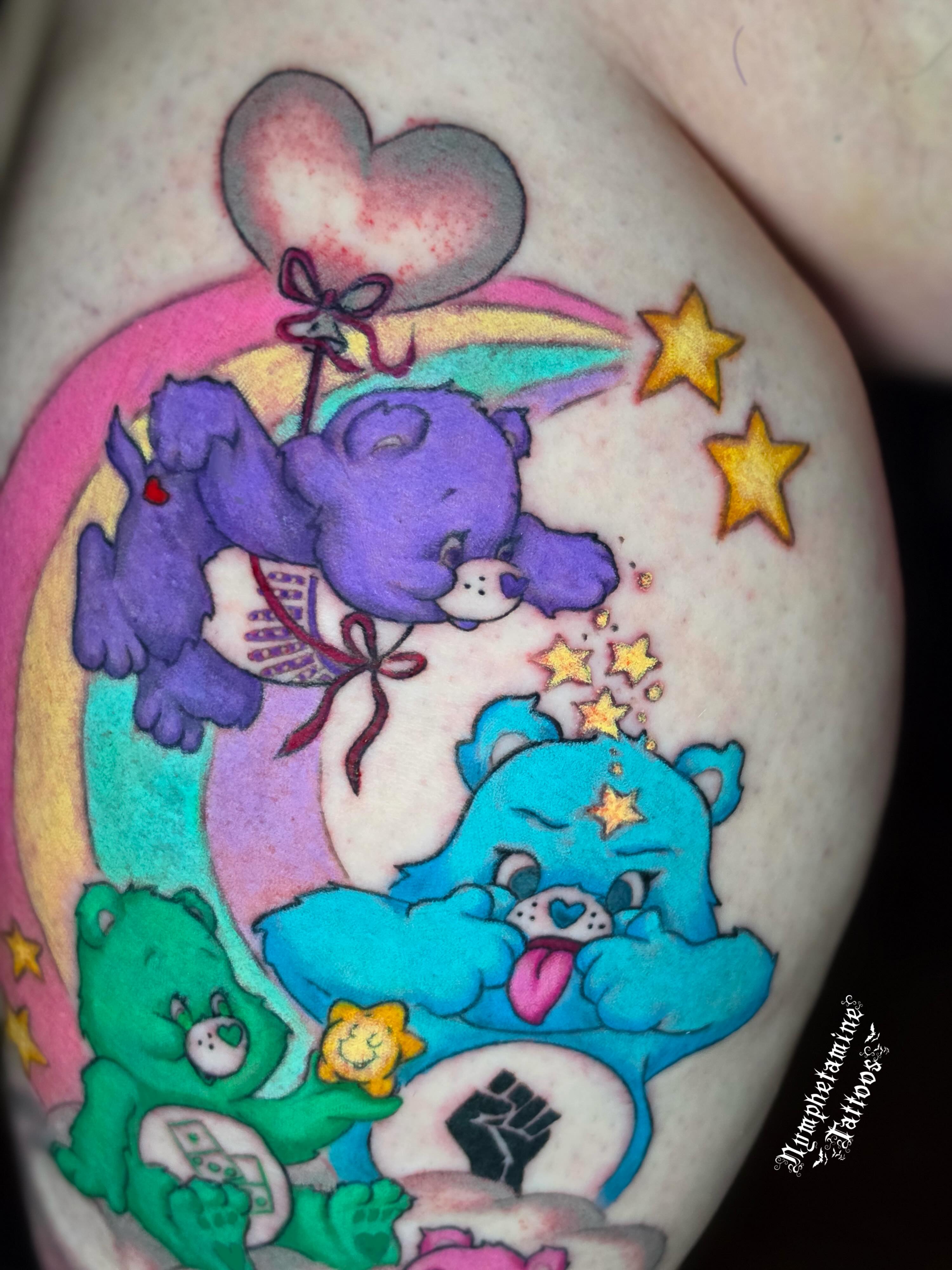 Care bears illustrative tattoo on the shoulder by ๐ธ๐๐๐๐๐๐๐๐
