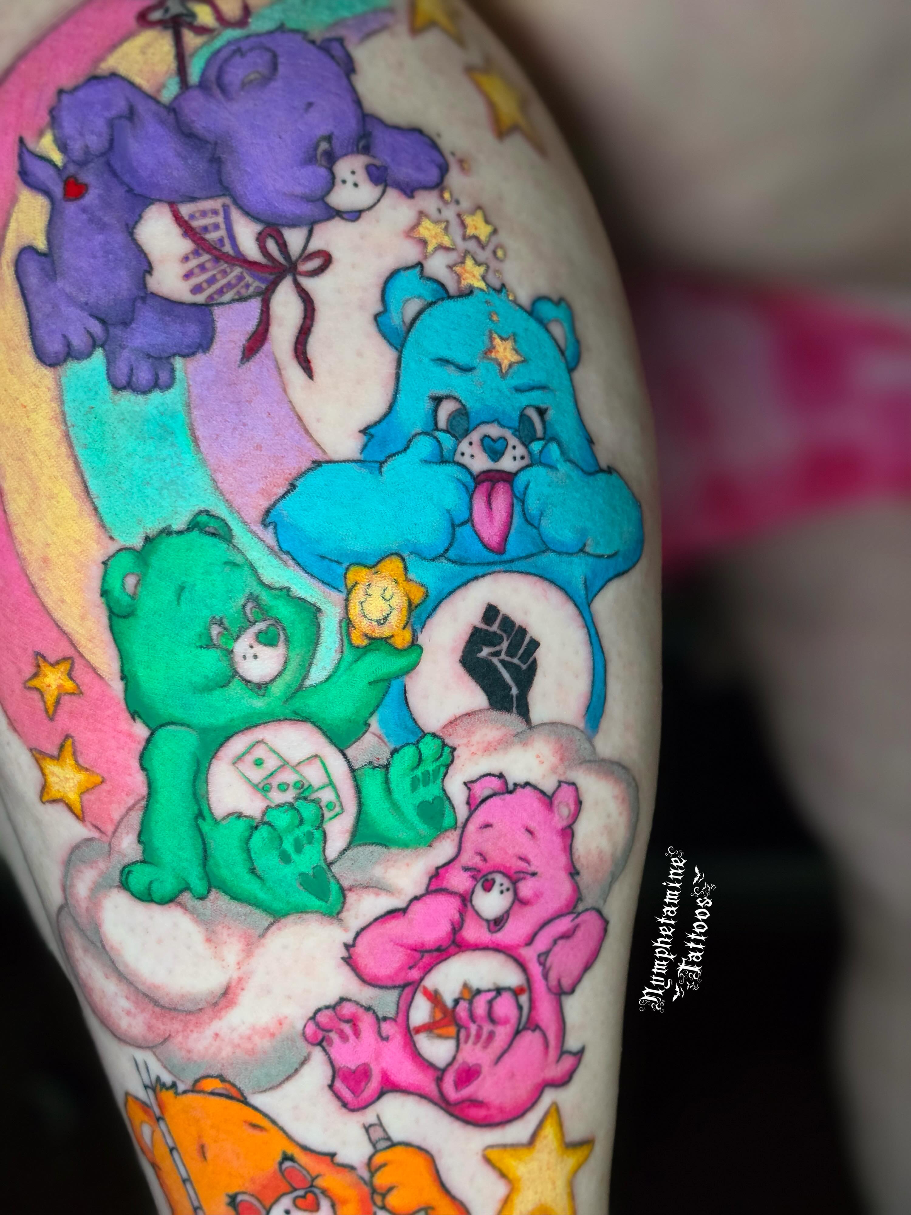 Care bears dotwork tattoo on the forearm by ๐ธ๐๐๐๐๐๐๐๐