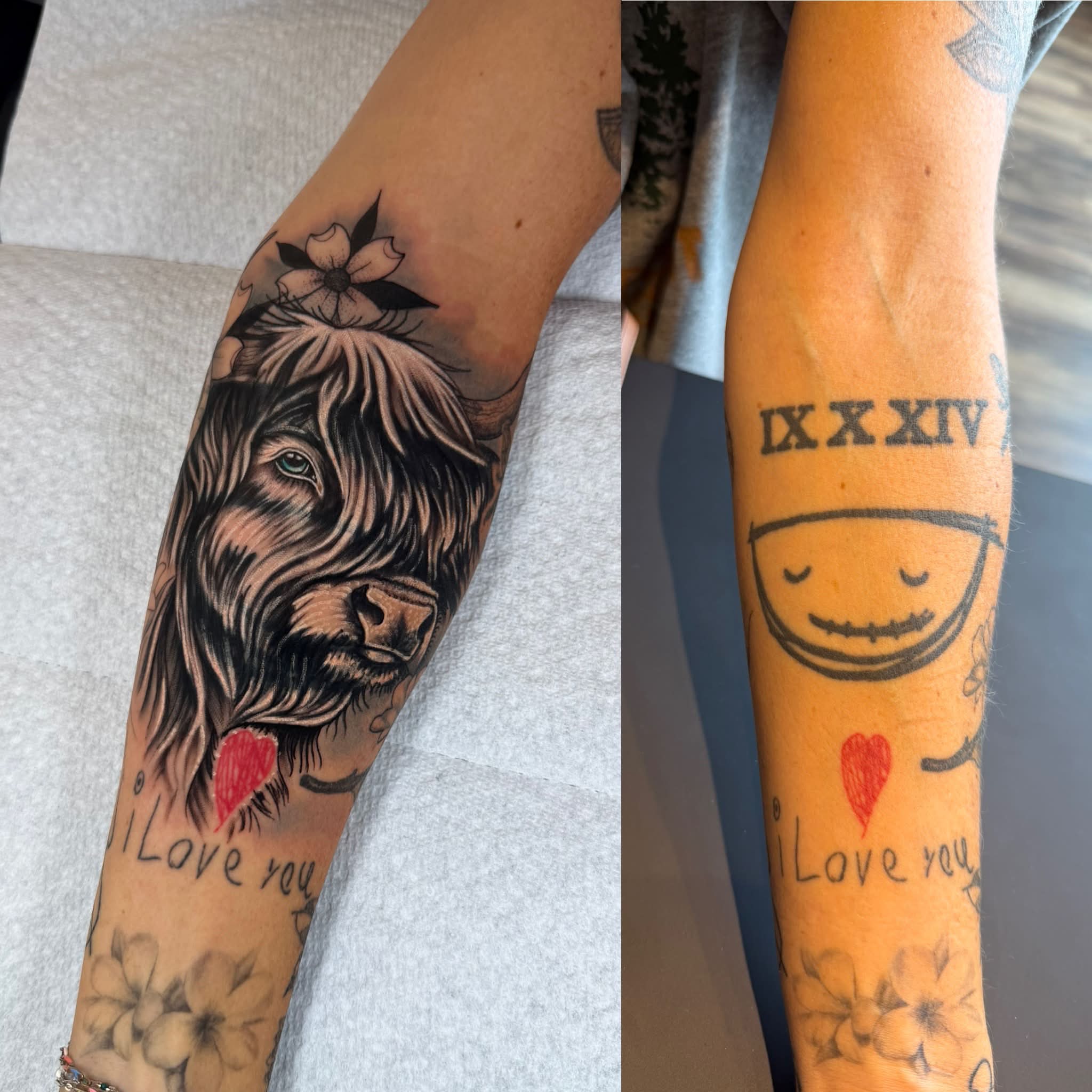 Dog realism tattoo on the forearm by Chad Meado