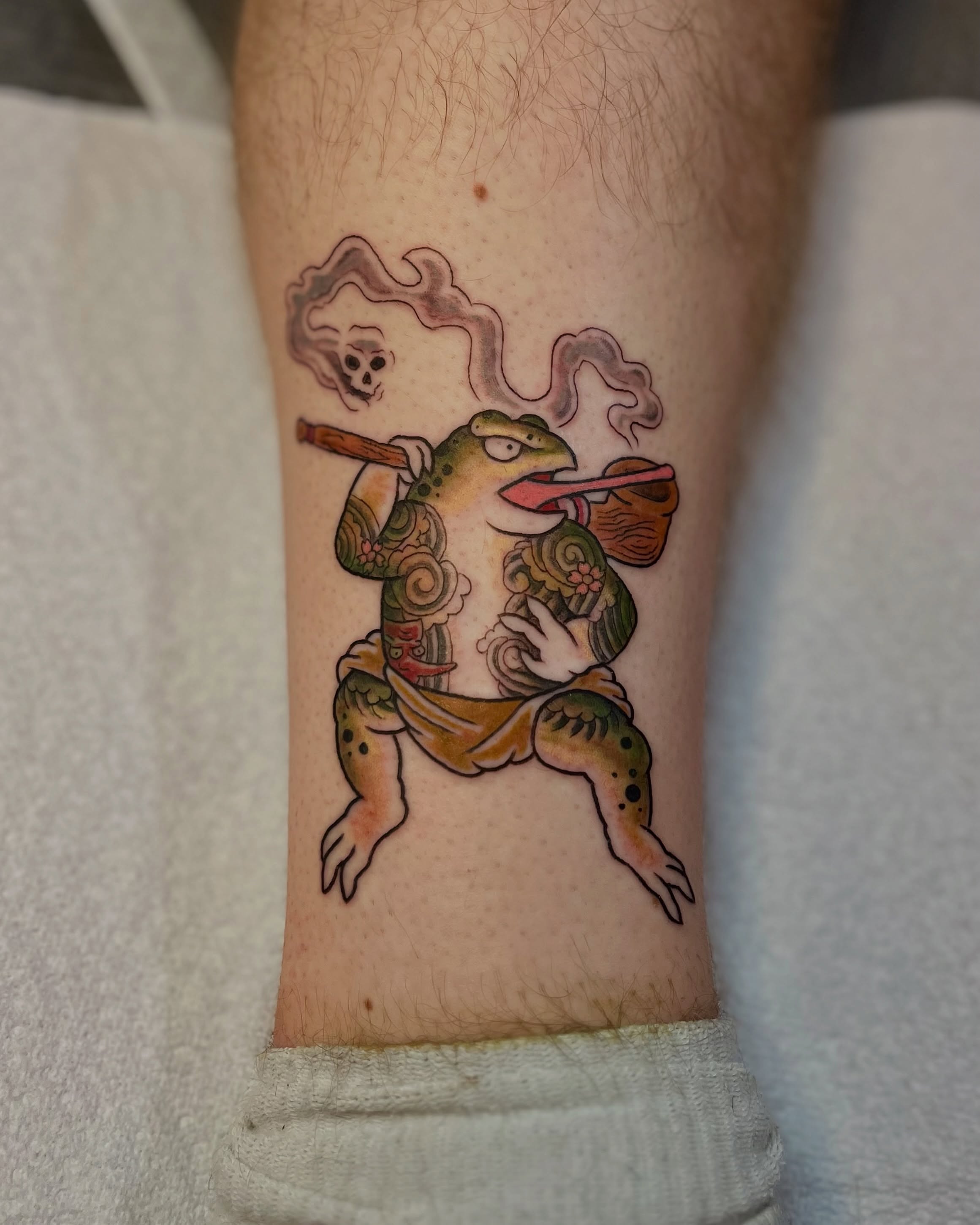 Frog warrior American traditional tattoo on the forearm by EO, Chicago, Illinois