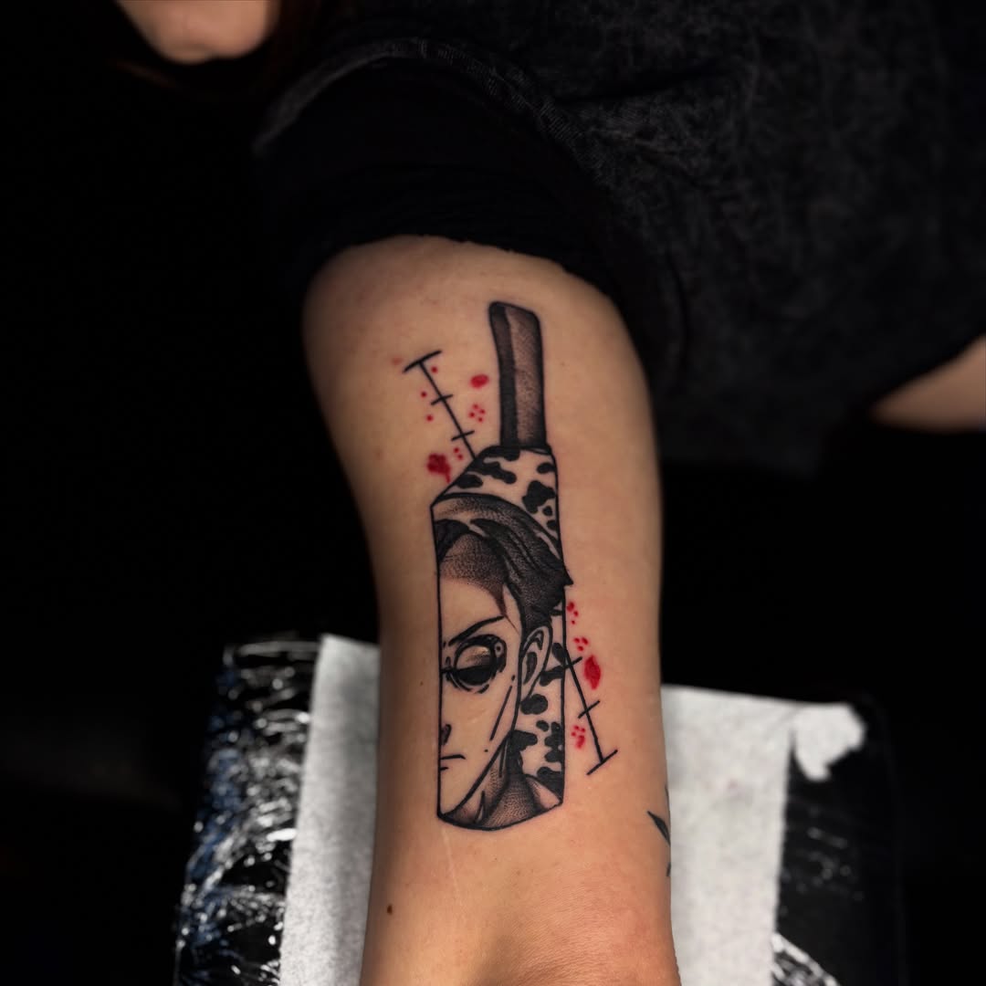 Anime character dotwork tattoo on the forearm by π΅πππππ