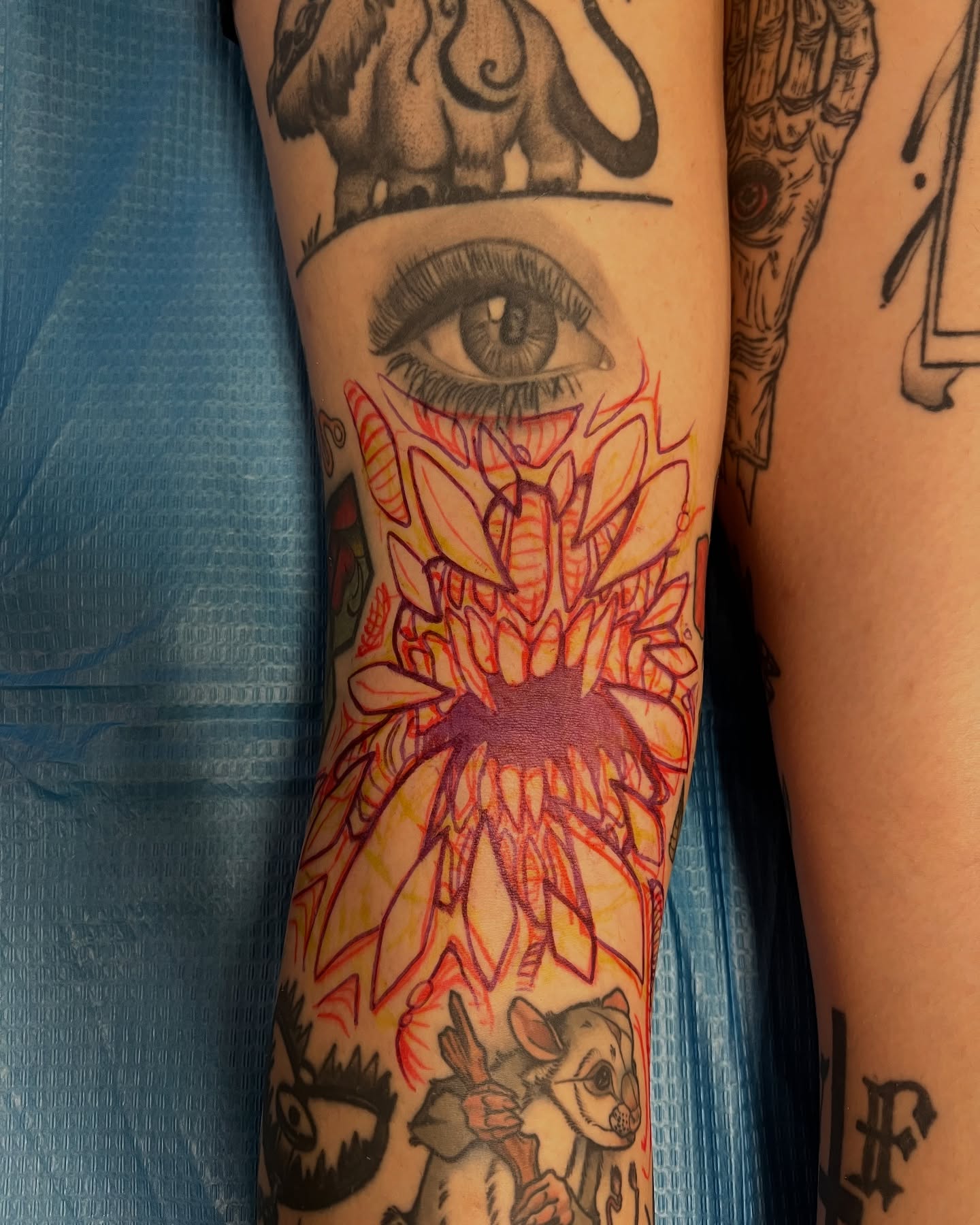 Sunflower neo-traditional tattoo on the forearm by Ransom
