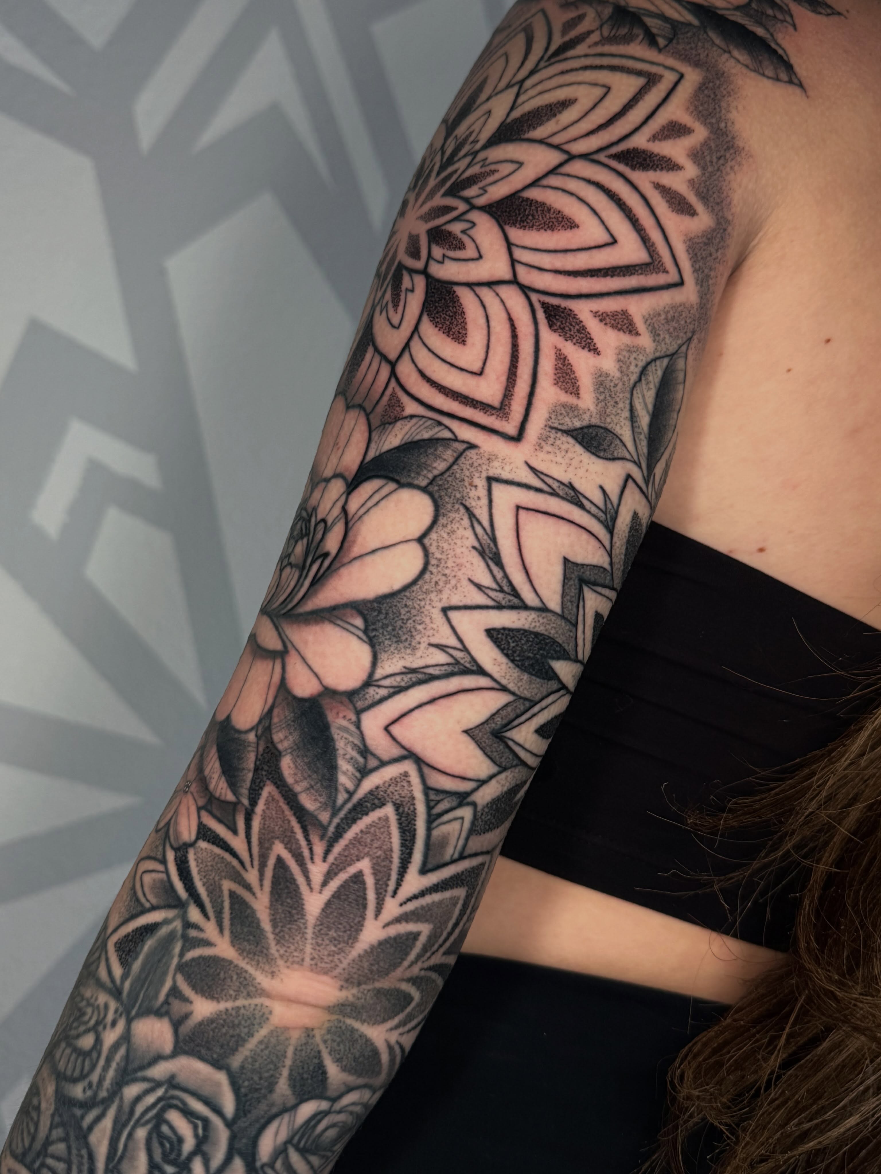 Lotus flowers dotwork tattoo on the forearm by Las Vegas Tattoo Artist, Las Vegas, Nevada