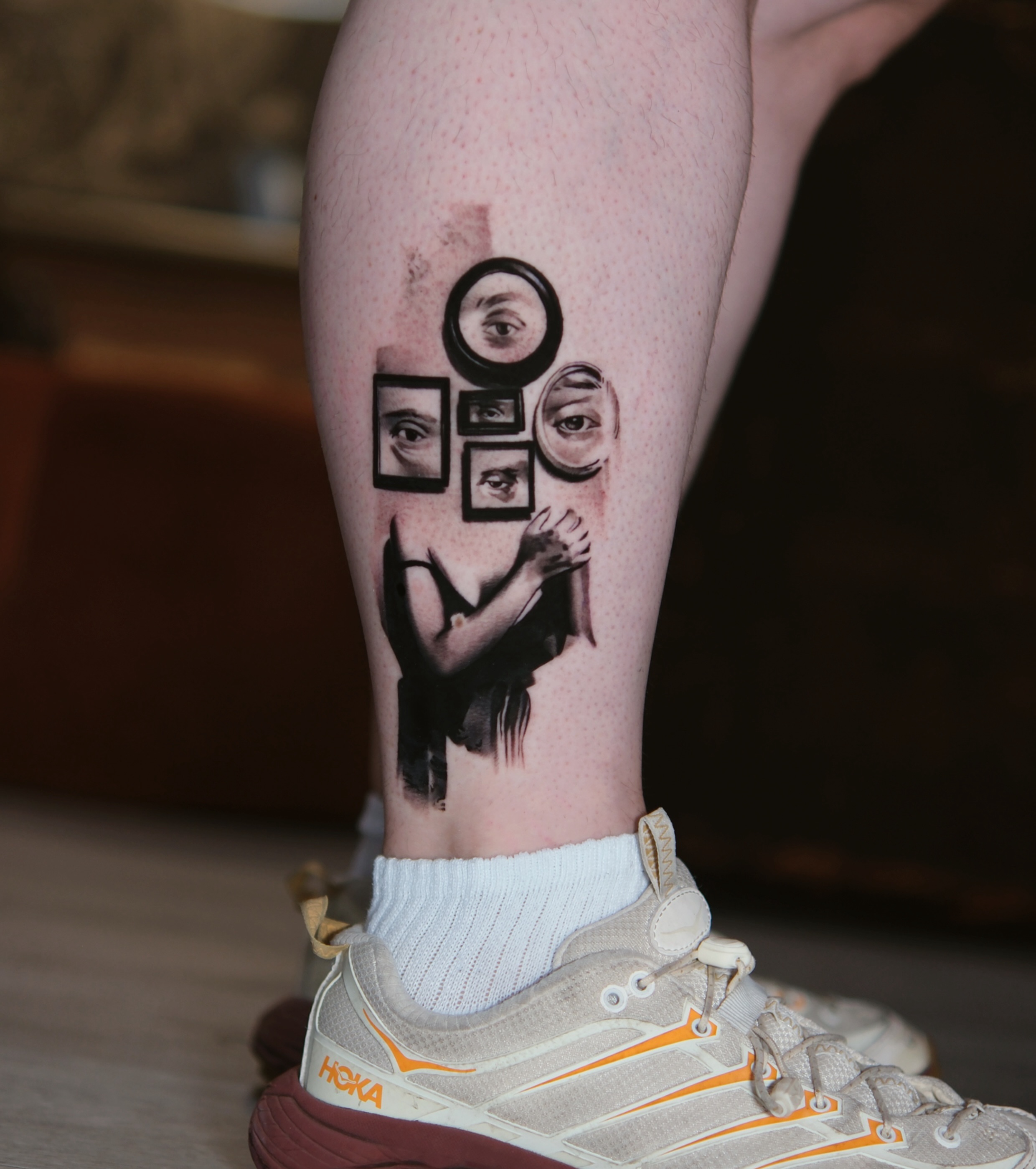 Abstract portrait realism tattoo on the calf by 𝐌𝐀𝐊𝐒𝐈𝐌 𝐏𝐀𝐓𝐑𝐈𝐂𝐊