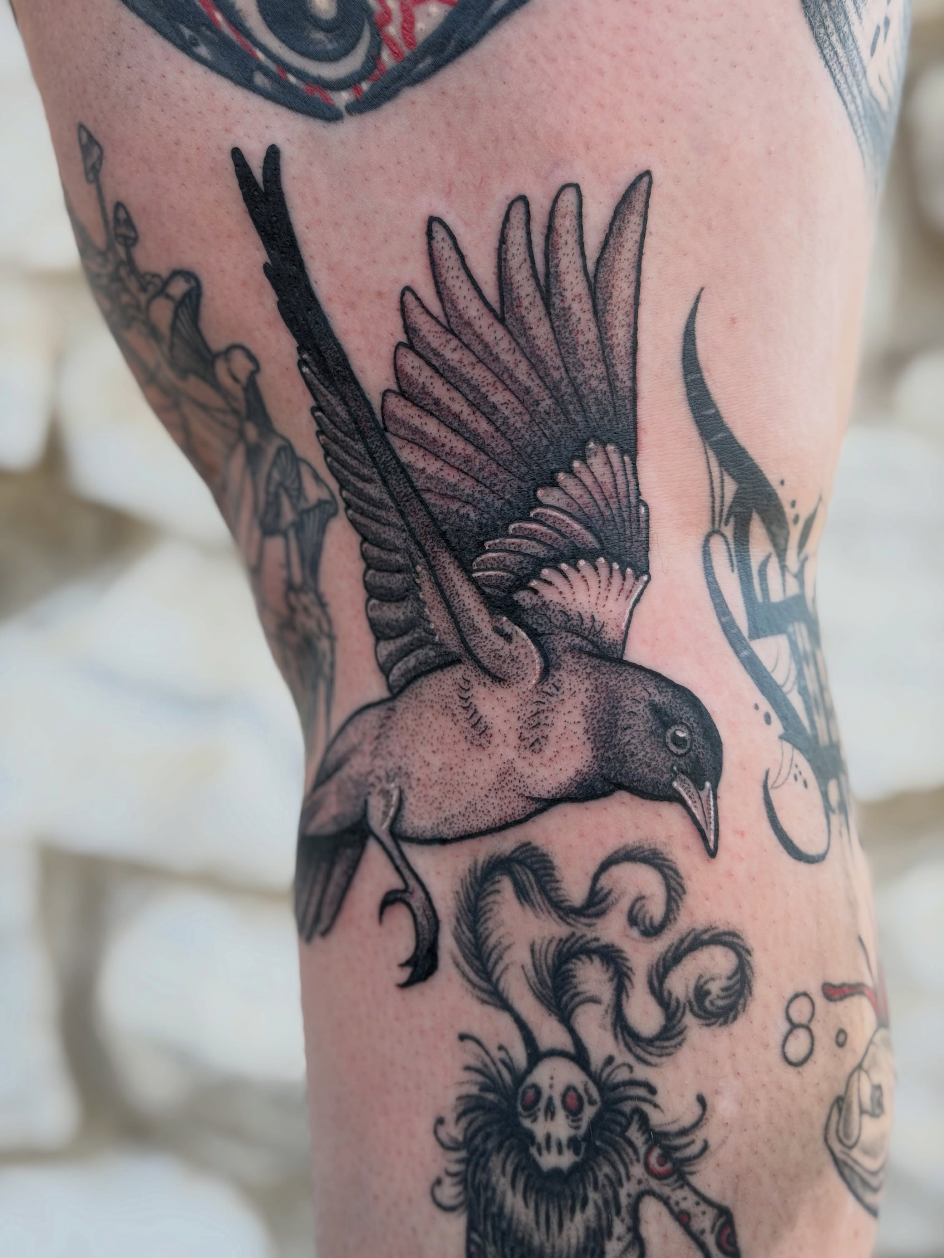 Tattoo by @katie.rosemarytattoos — dotwork, black_and_grey