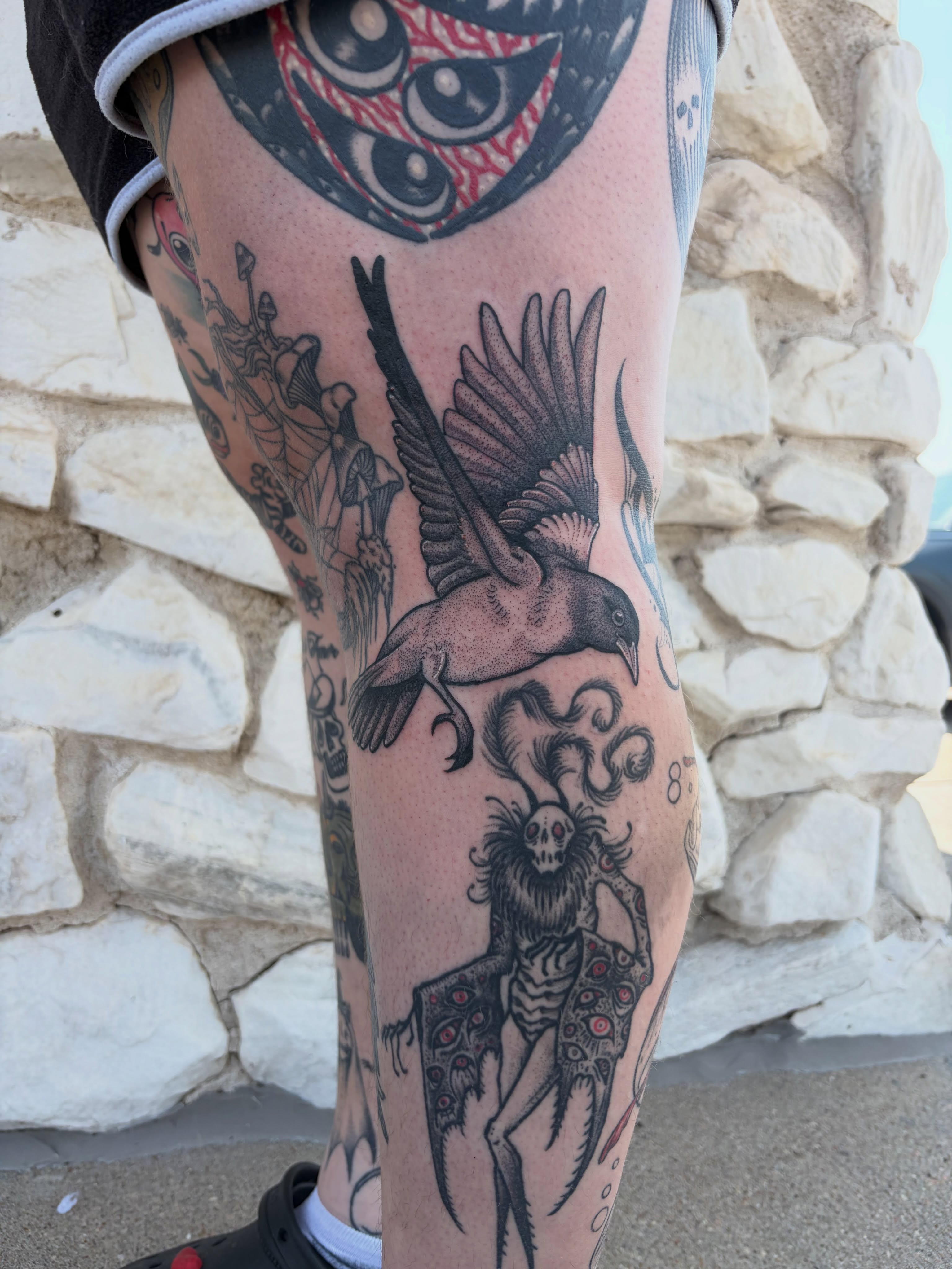 Tattoo by @katie.rosemarytattoos — black_and_grey, dark_realism
