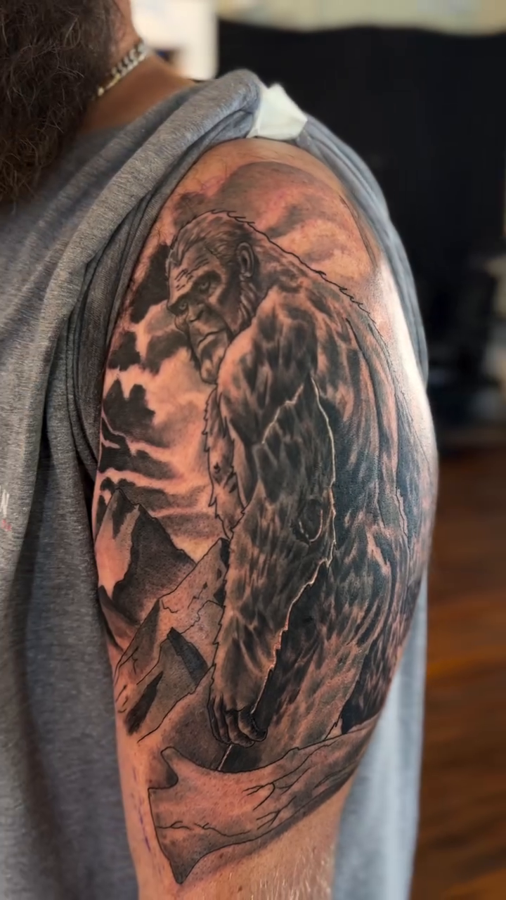 Eagle and mountains realism tattoo by H.G
