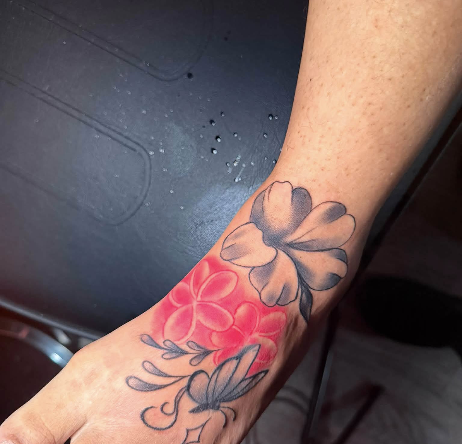 Flower black and grey tattoo on the forearm by Don Juan Ink Therapy, Jamesburg, New Jersey