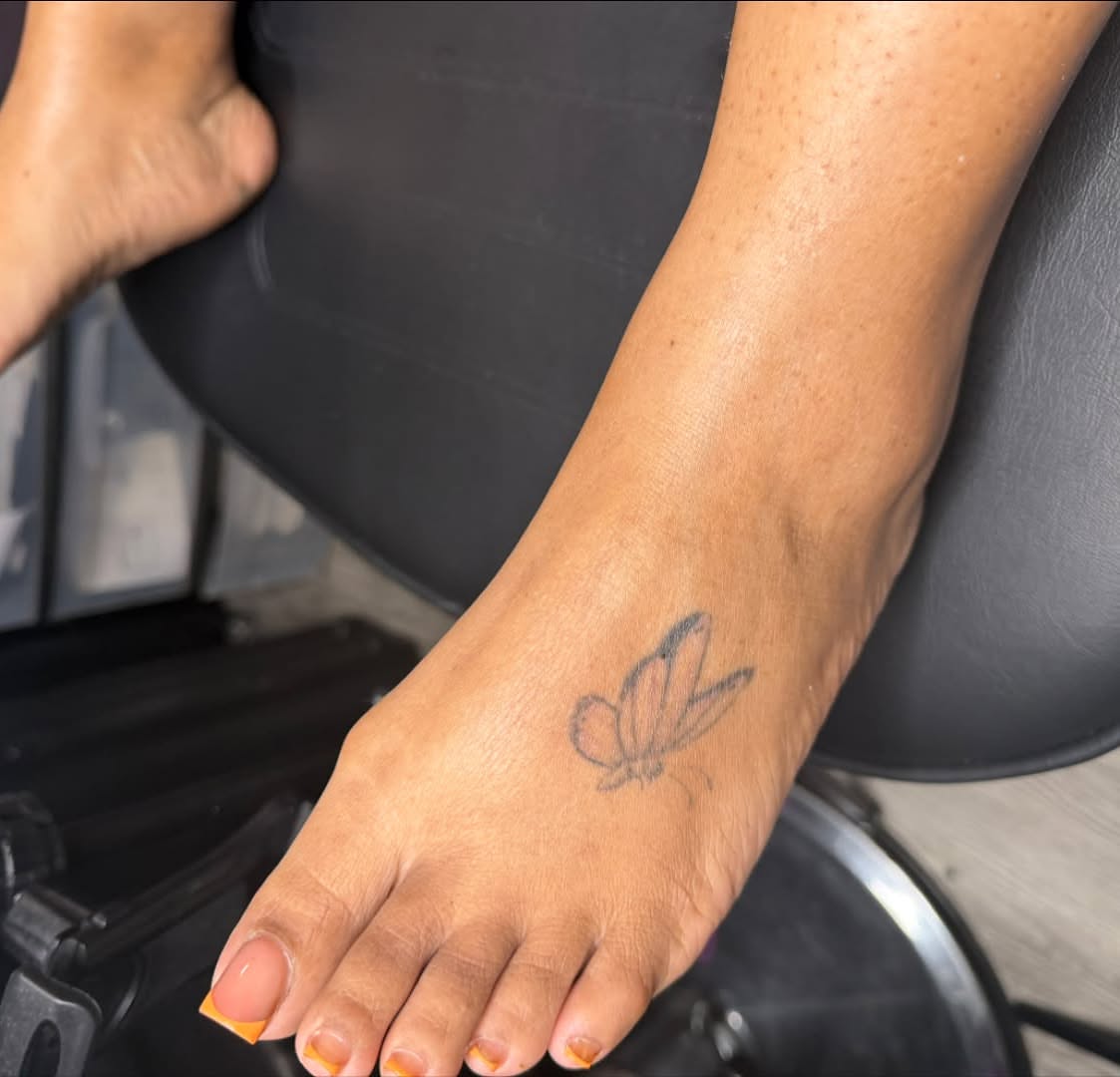 Butterfly black and grey tattoo on the foot by Don Juan Ink Therapy, Jamesburg, New Jersey