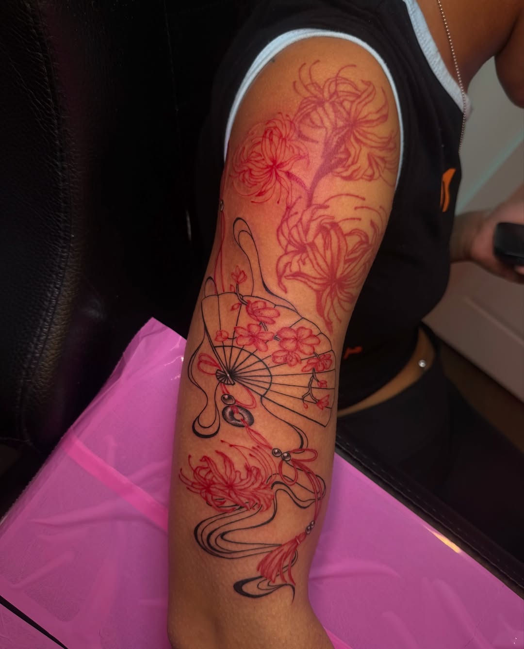 Chrysanthemums and fan japanese irezumi tattoo on the forearm by πππππππ ππππππ π¨πππππ