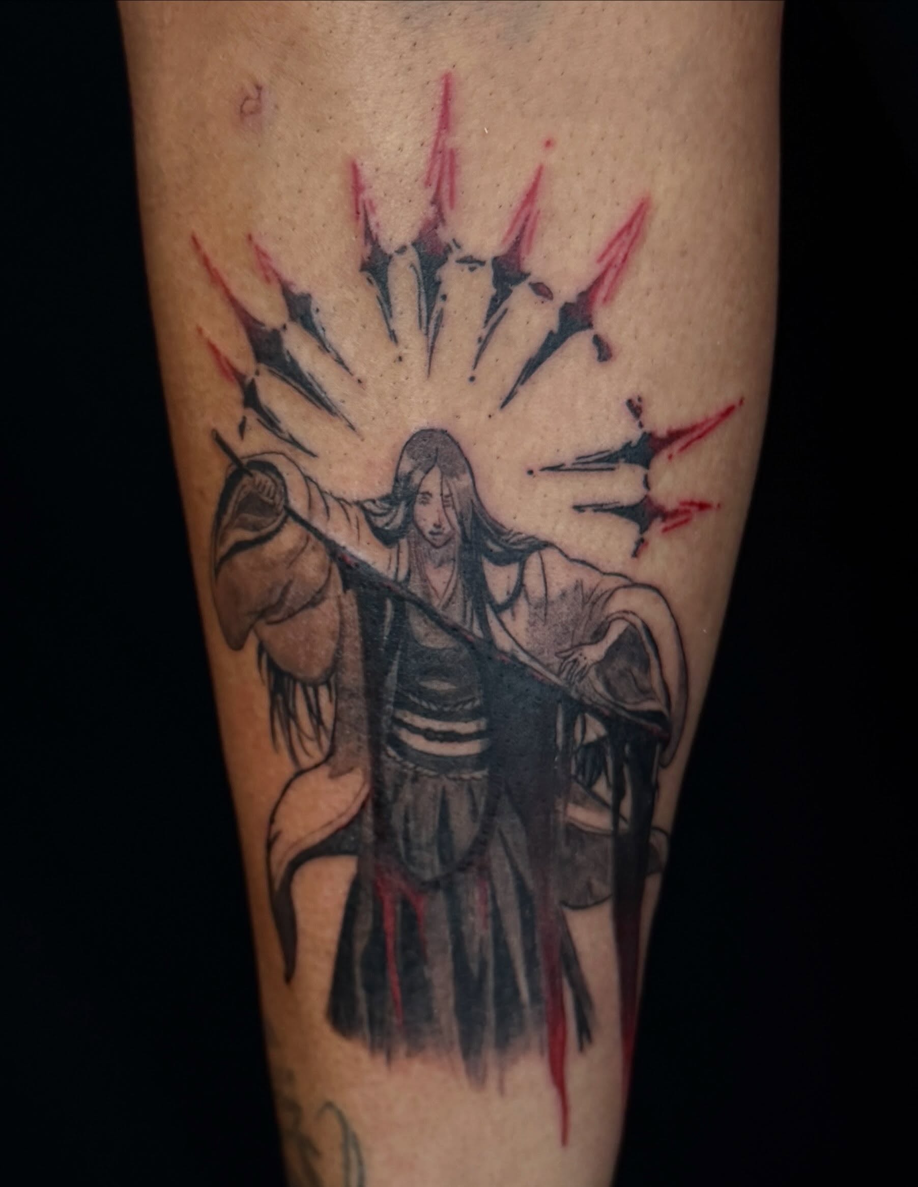 Japanese warrior dotwork tattoo on the forearm by Kevin, Las Vegas, Nevada