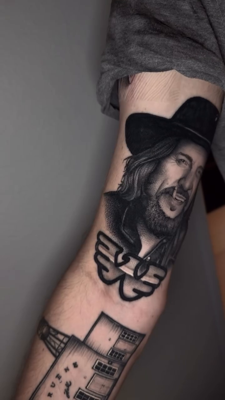 Man and hat realism tattoo by Luna Lucero