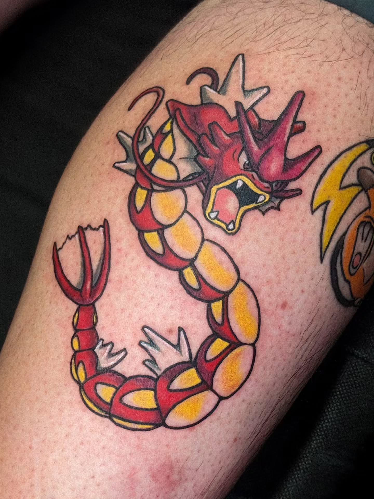 Dragon American traditional tattoo on the thigh by robin ✨ portland tattoo artist