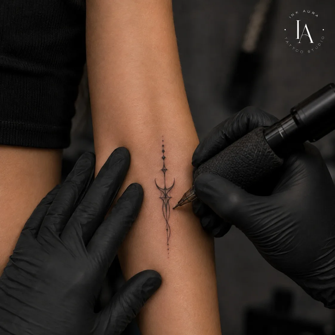 Tattoo by @ink_______aura — dotwork, geometric