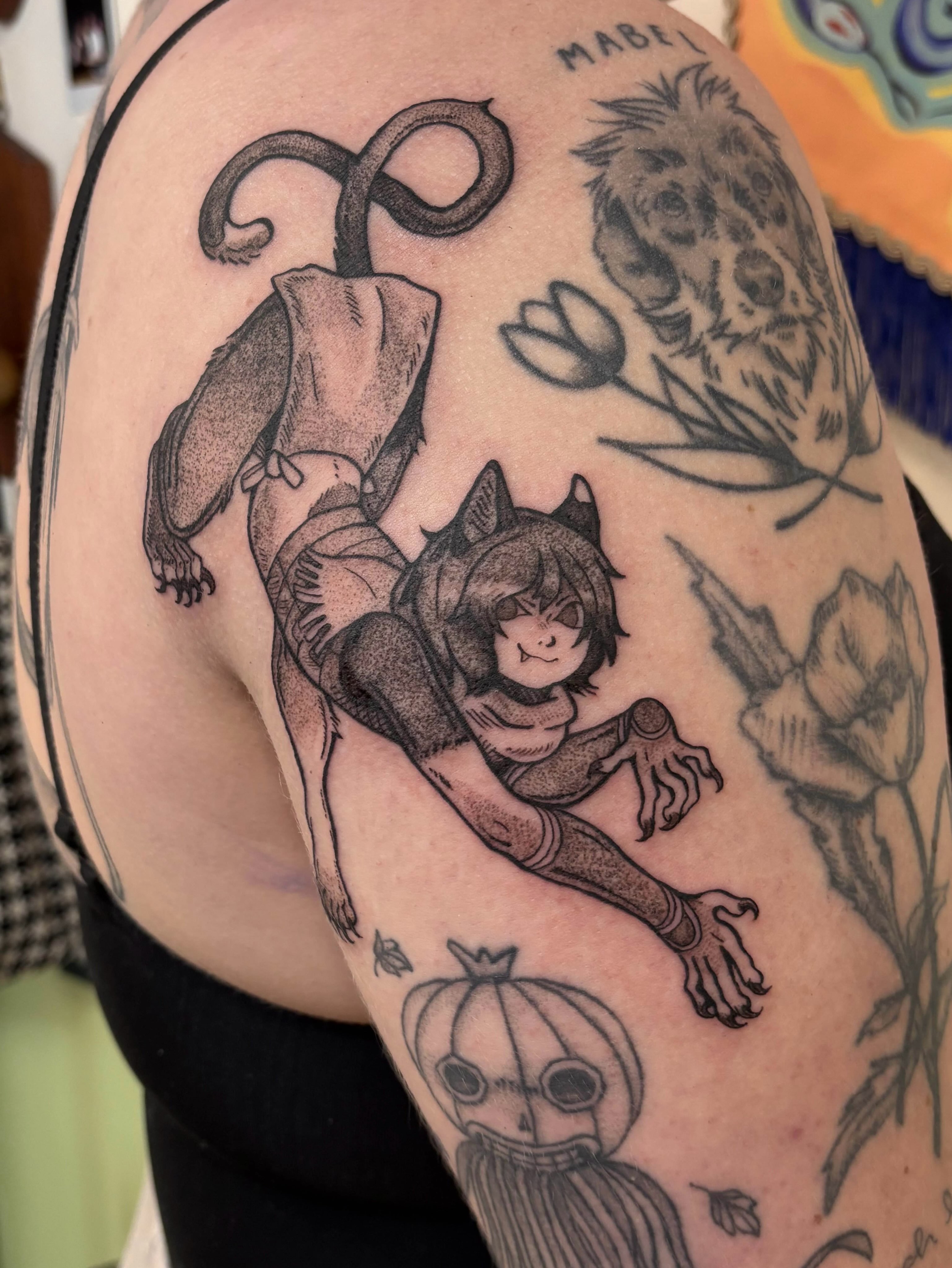 Tattoo by @joelytattoos — dotwork, anime