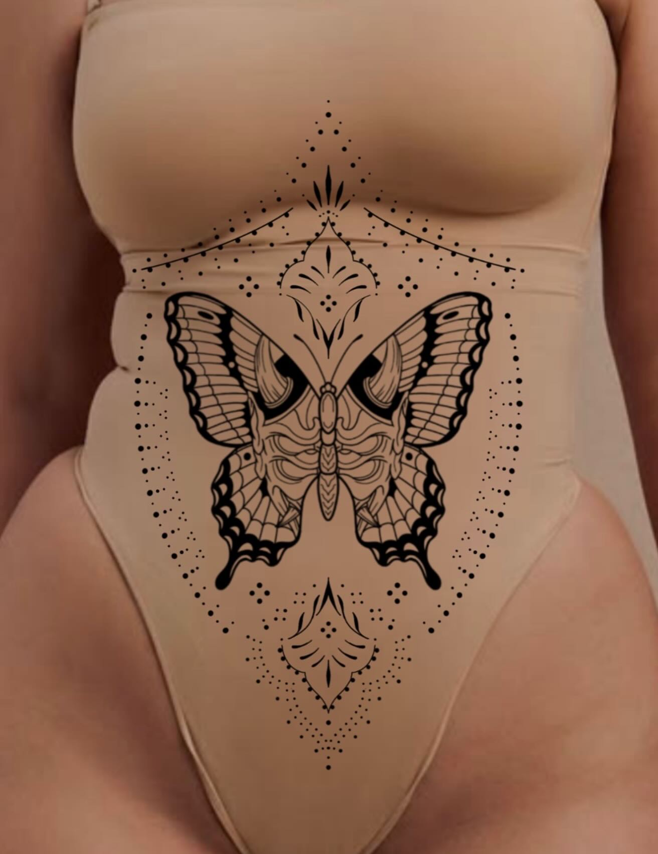 Butterfly dotwork tattoo on the torso by Natalie