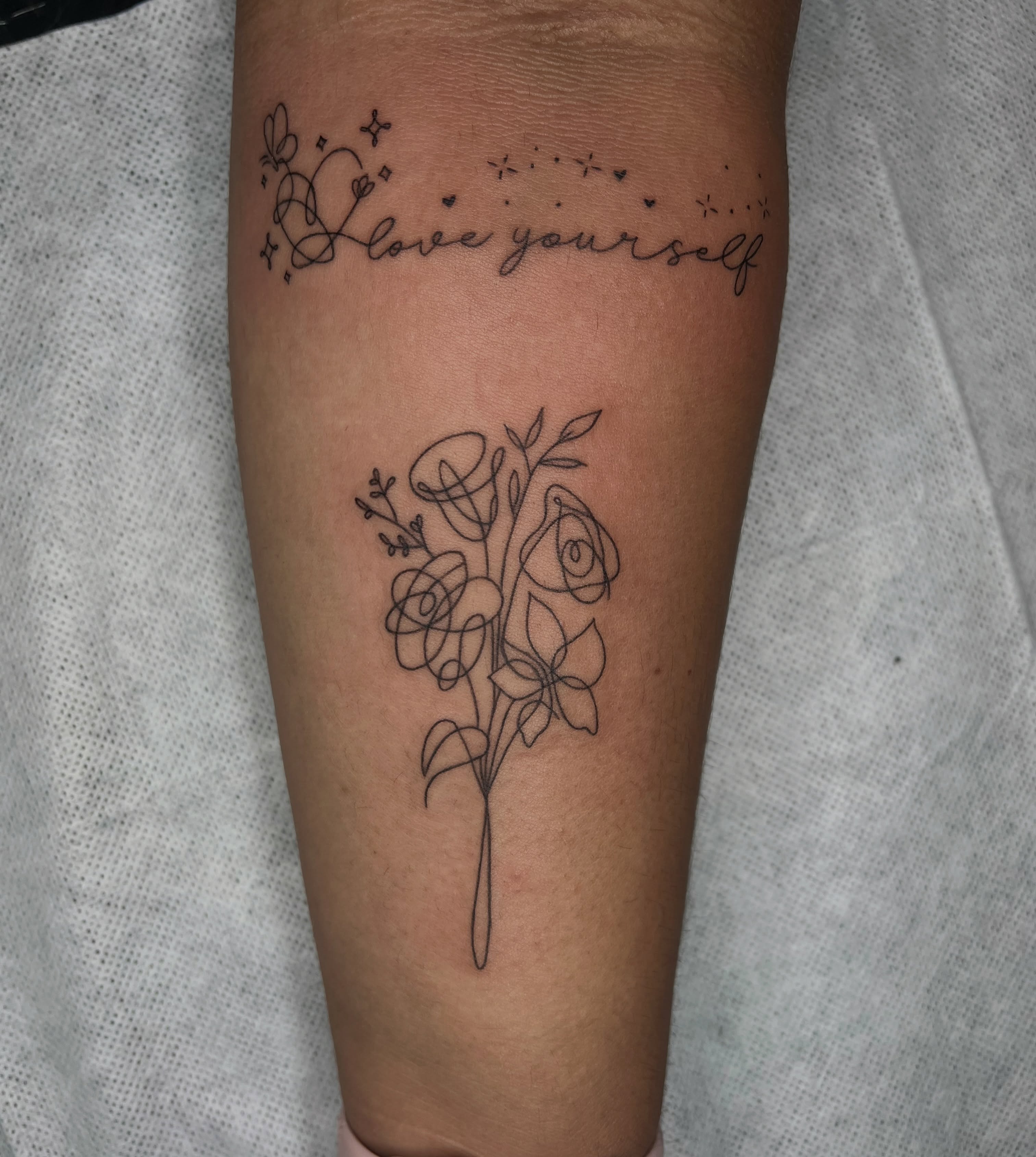 Love yourself fine line tattoo on the forearm by ๐ฆ๐๐๐ก ๐ฆ๐๐๐
