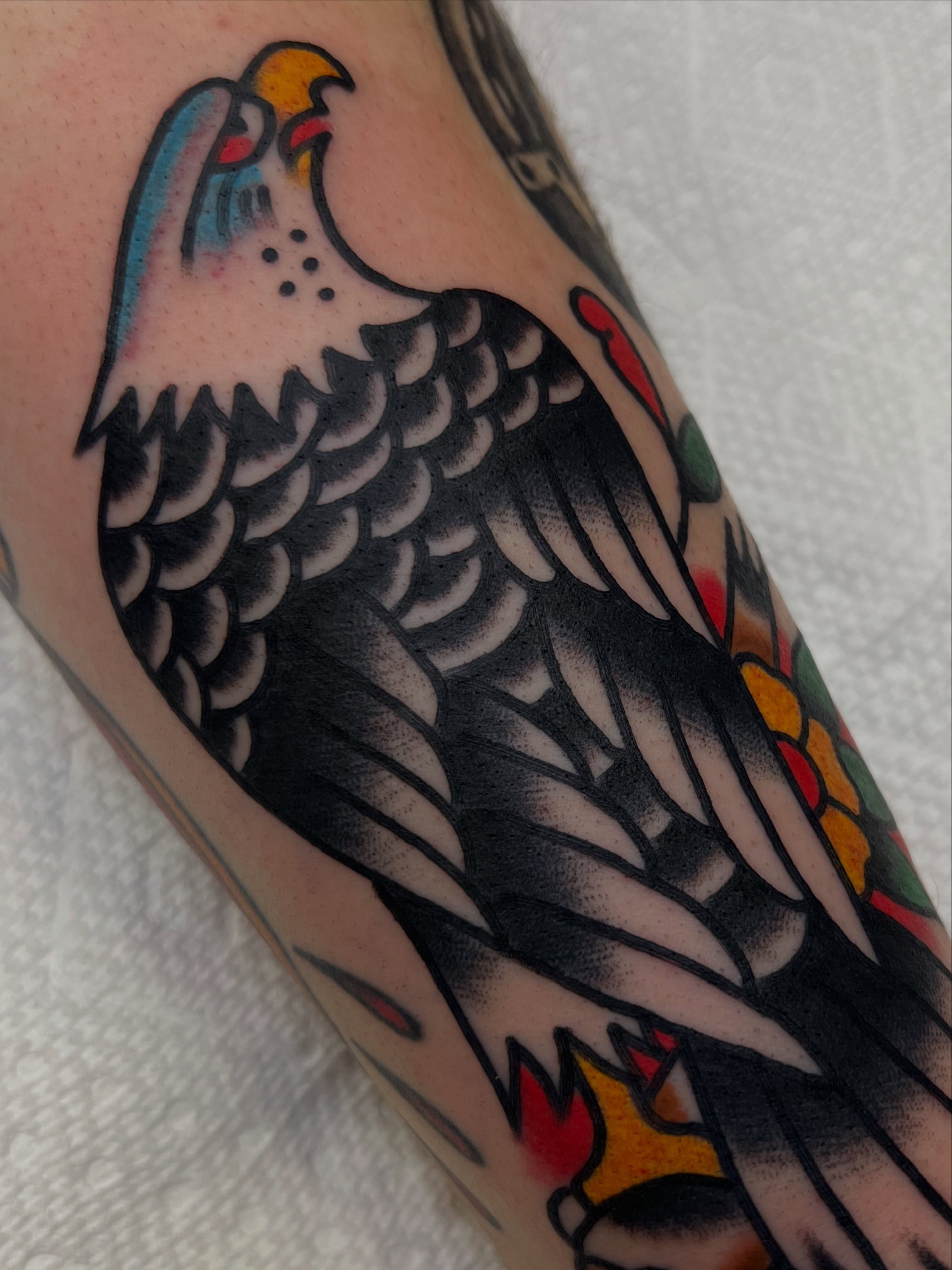 Eagle American traditional tattoo on the forearm by Alva - DFW Tattoo Artist