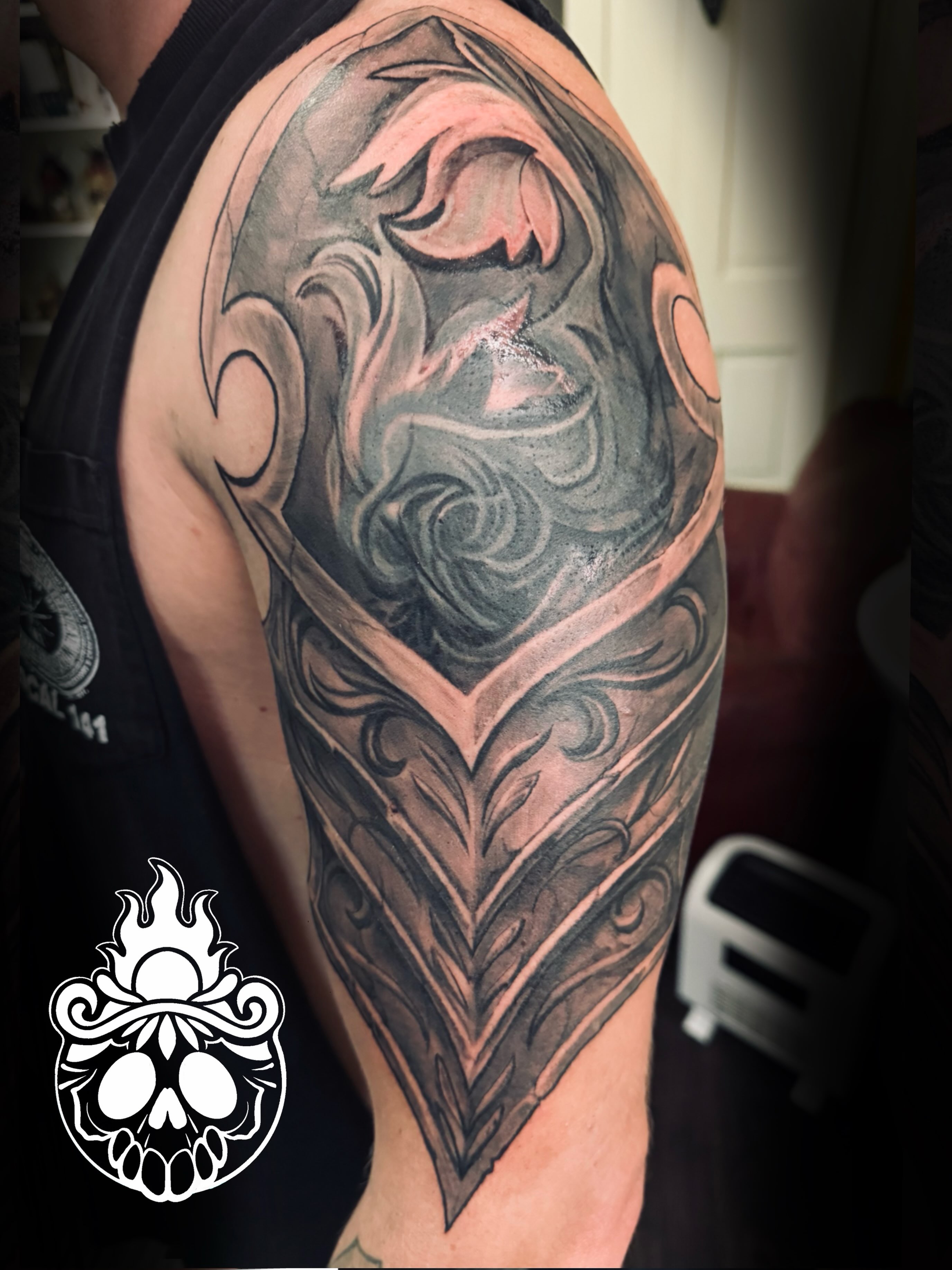 Tattoo by @scottdennistattoos — black_and_grey, geometric