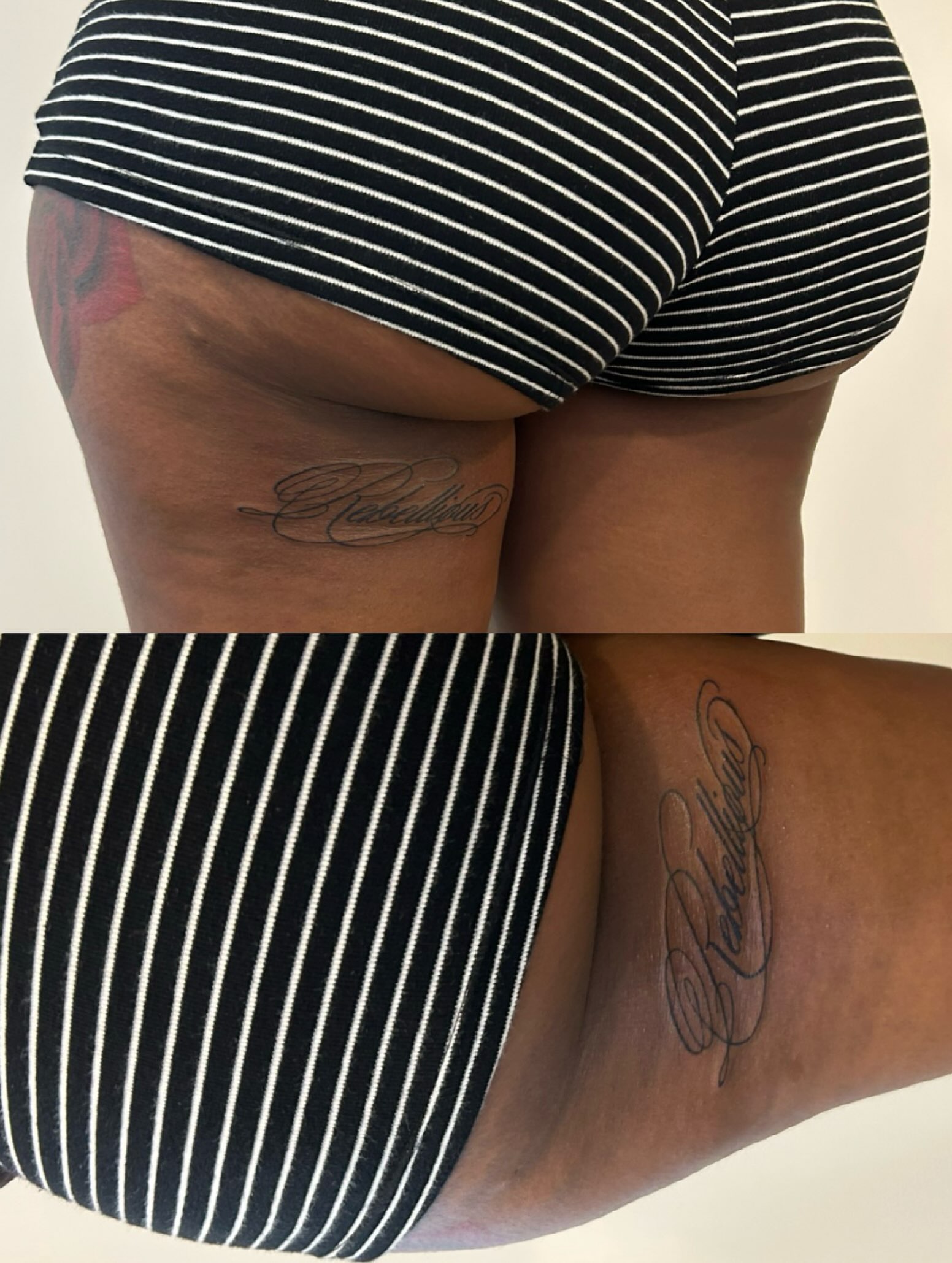 Script lettering lettering script tattoo on the leg by Miss Moezartt the Multidisciplinary