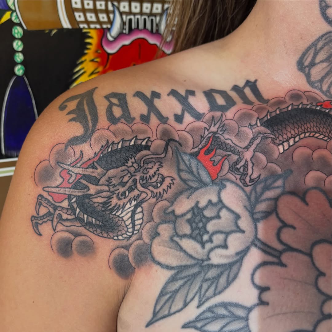 Tattoo by @foreversadaustin — japanese_irezumi, black_and_grey
