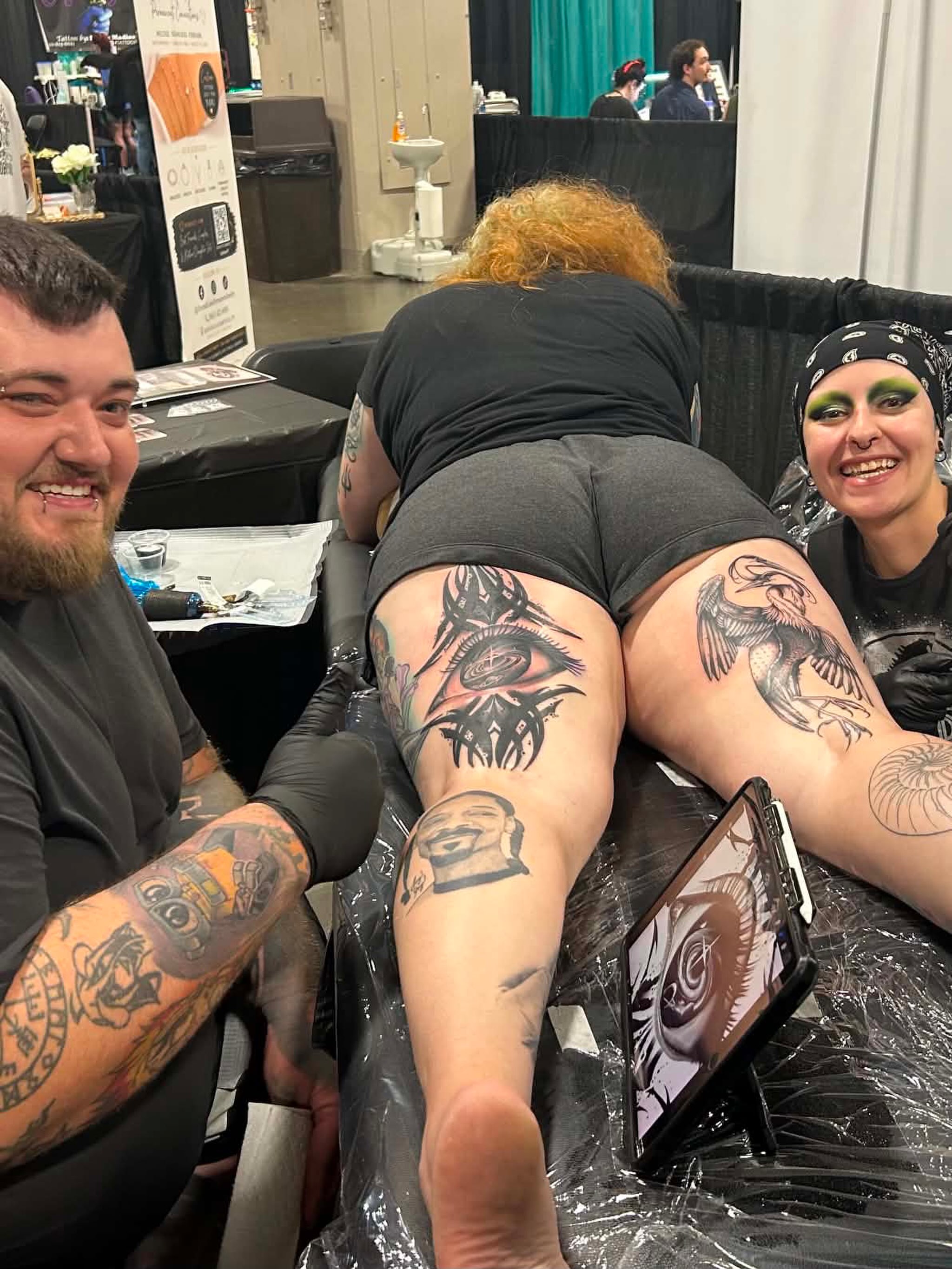 Eye and bird American traditional tattoo on the thigh by Austin Young
