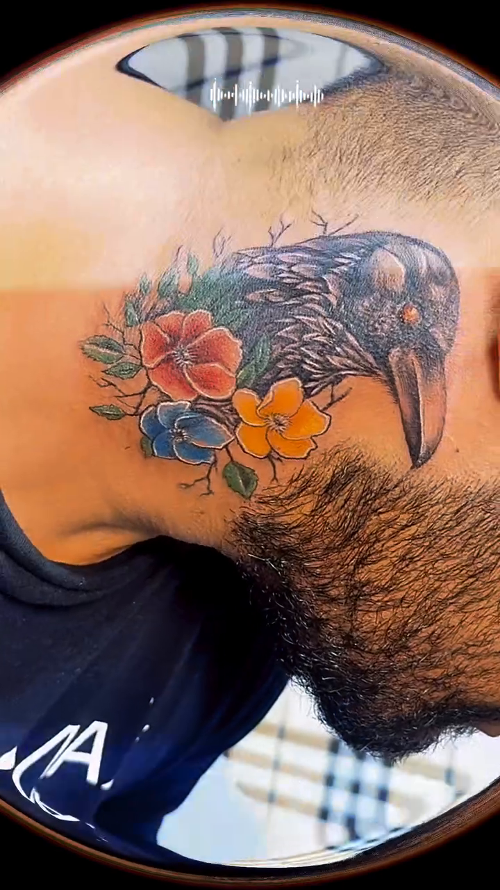 Raven and flowers realism tattoo by Jose Onasis Disla, New York, New York