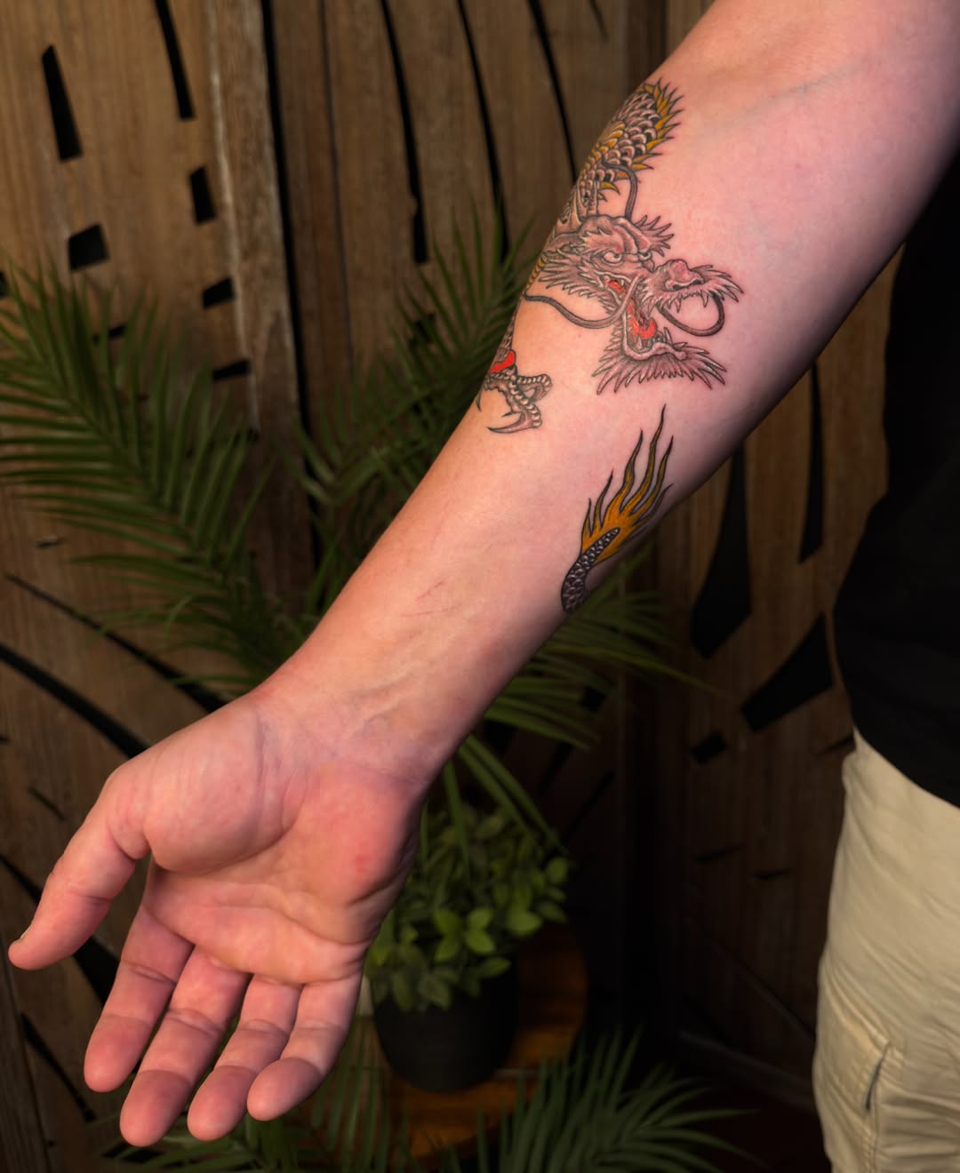Dragon japanese irezumi tattoo on the forearm by Carmen Figueroa, New York, New York